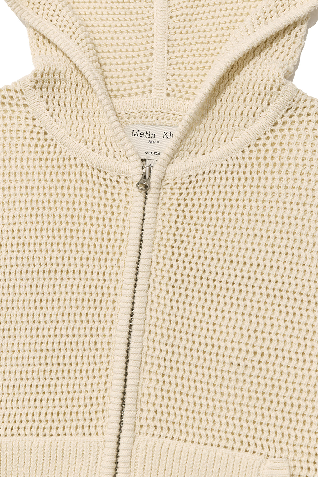 Matin Kim - Two Tone Mesh Knit Hoody Zip Up (Ivory) product image 3 | TRAB K-Fashion Australia