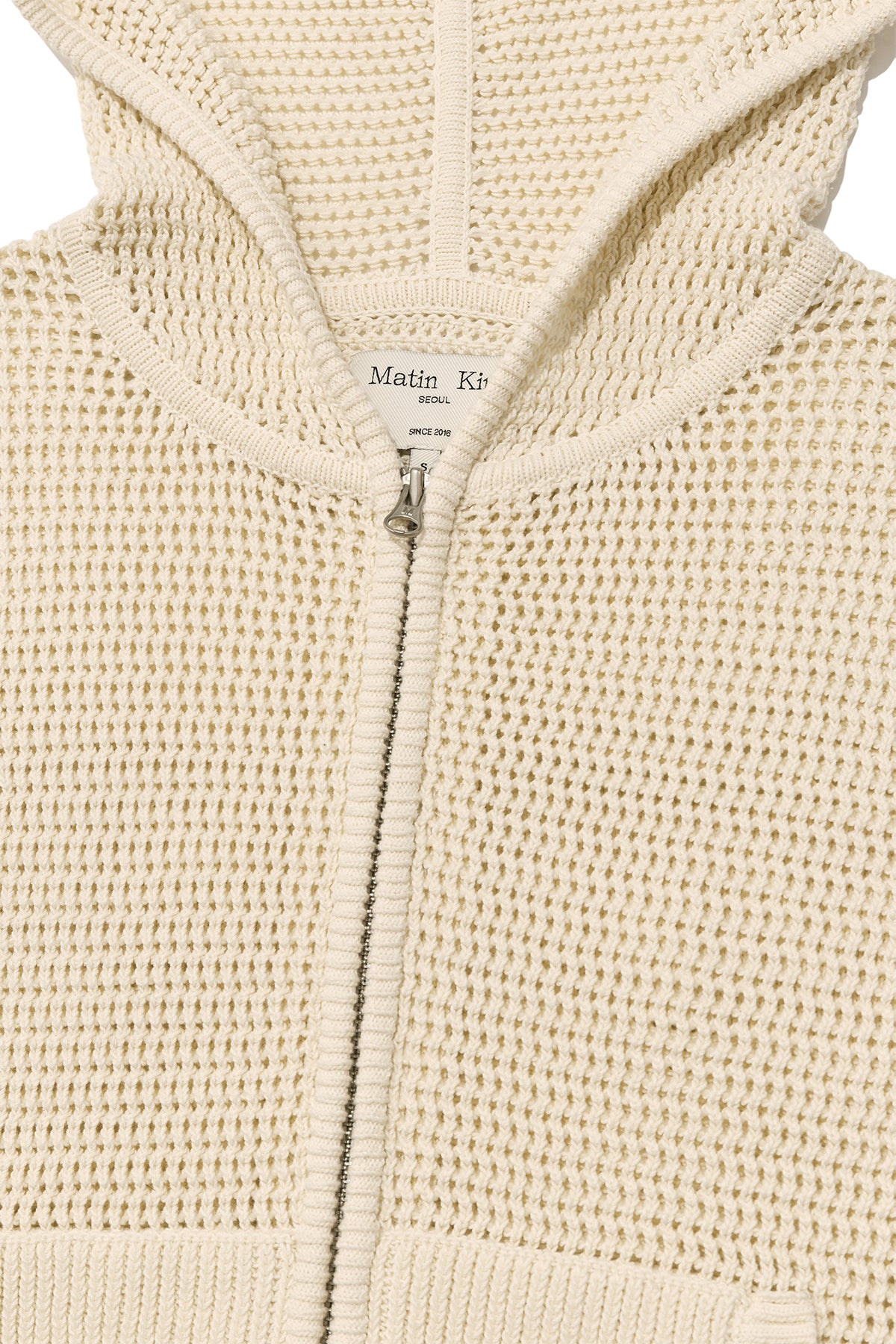 Matin Kim - Two Tone Mesh Knit Hoody Zip Up (Ivory) product image 3 | TRAB K-Fashion Australia