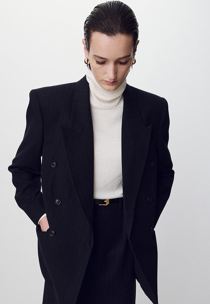 Tonywack - Virgin Wool Oversized Double-Breasted Jacket (Navy Pinstripe) product image 5 | TRAB K-Fashion Australia