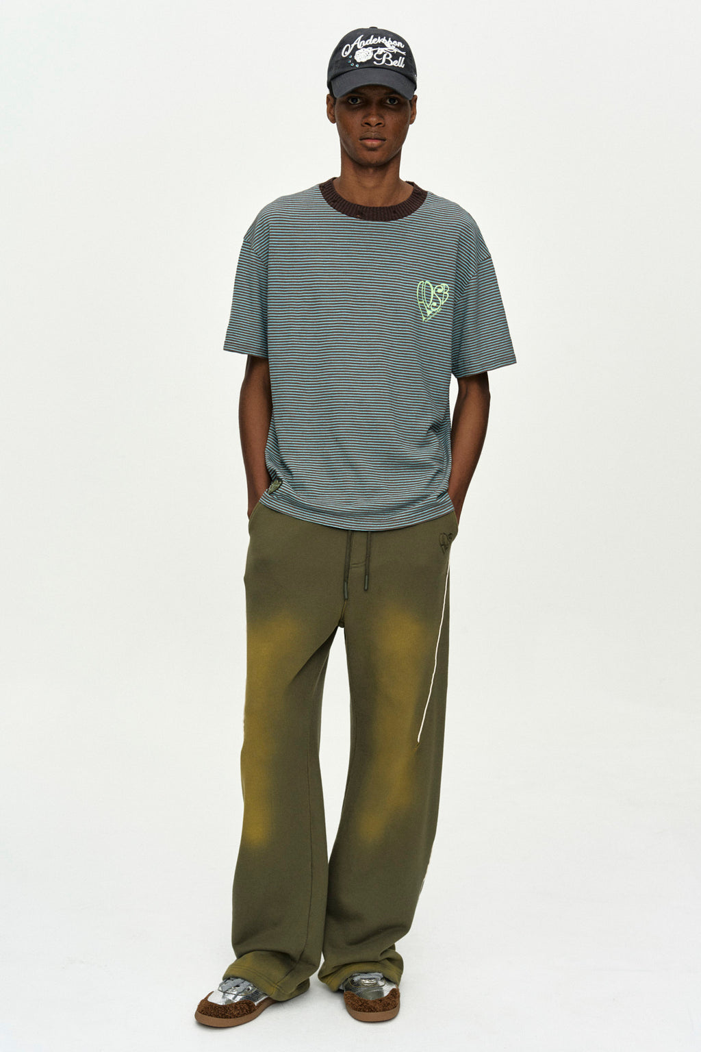 Andersson Bell - (essential) Heart Logo Stripe T-Shirt (Choco/Mint) product image 2 | TRAB K-Fashion Australia