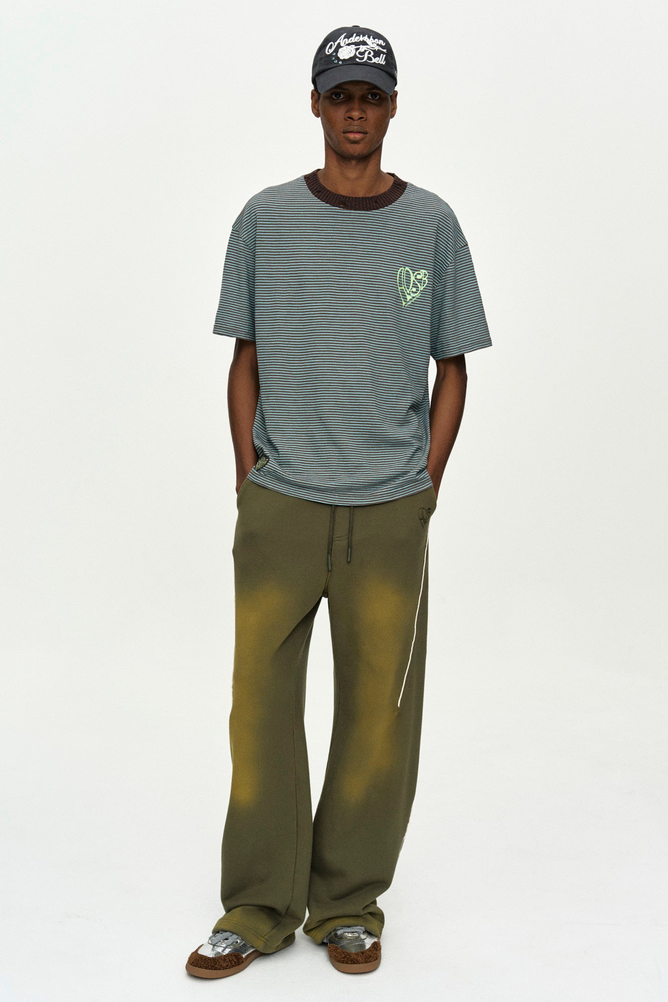 Andersson Bell - (essential) Heart Logo Stripe T-Shirt (Choco/Mint) product image 2 | TRAB K-Fashion Australia