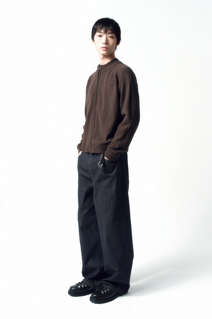 Insilence - Textured Knit Zip-Up (Brown) product image 2 | TRAB K-Fashion Australia