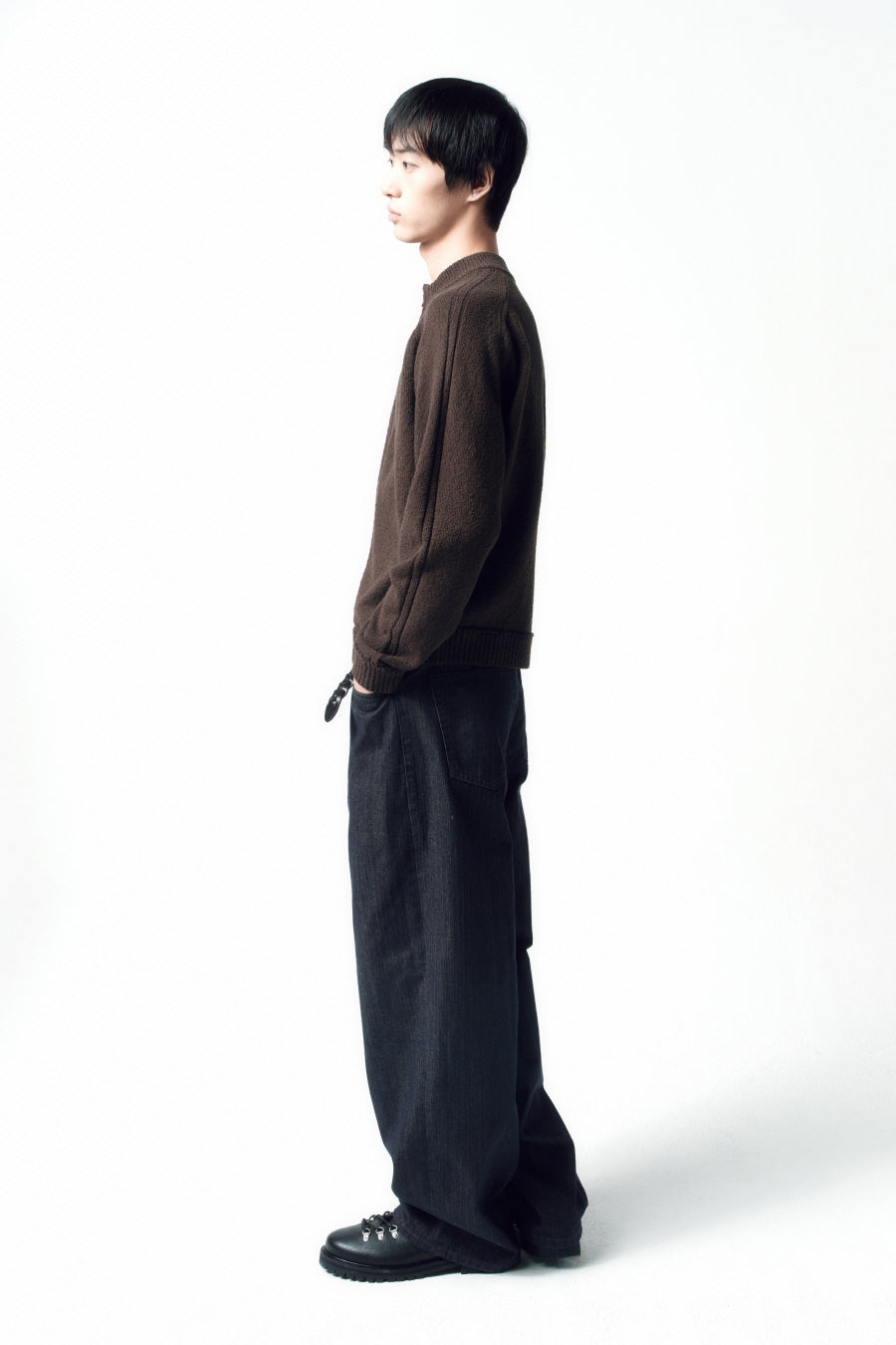 Insilence - Textured Knit Zip-Up (Brown) product image 5 | TRAB K-Fashion Australia