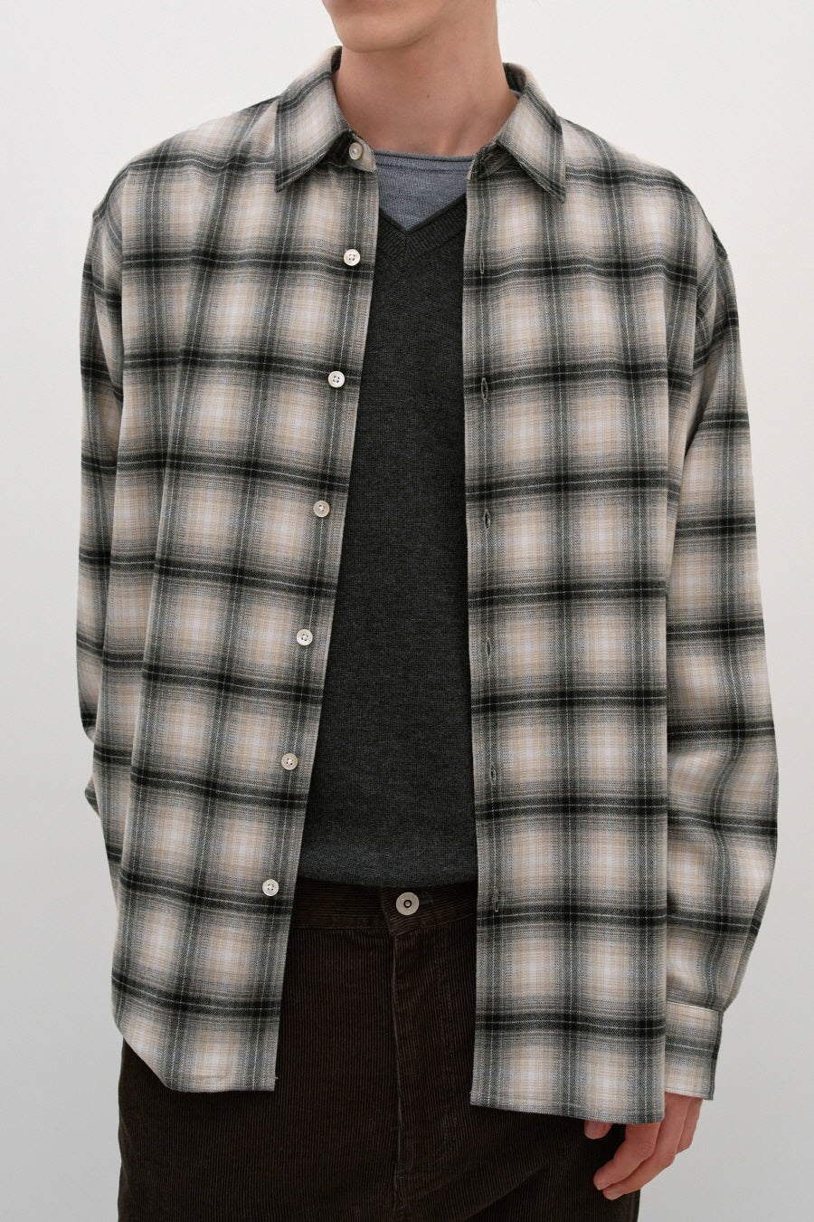 Insilence - Peach Check Shirt (Beige) product image 2 | TRAB K-Fashion Australia