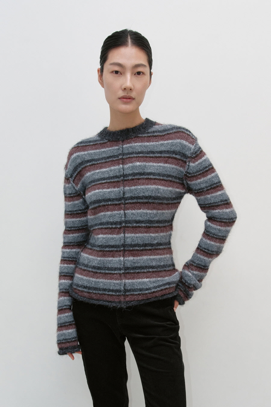 Insilence - Hairy Stripe Pullover (Grey Multi) product image 1 | TRAB K-Fashion Australia