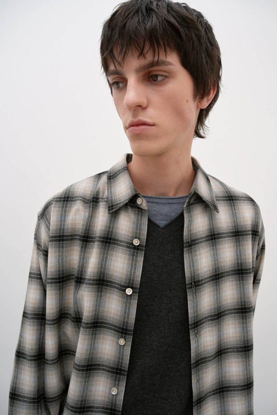 Insilence - Peach Check Shirt (Beige) product image 4 | TRAB K-Fashion Australia