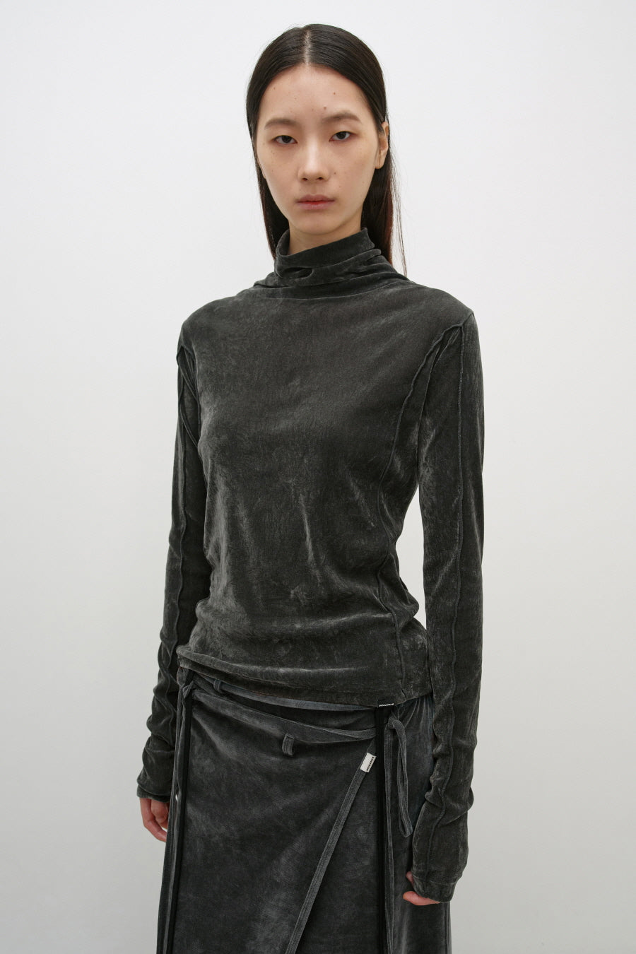 Insilence - Velvet Mesh Turtleneck T-Shirt (Charcoal) product image 6 | TRAB K-Fashion Australia