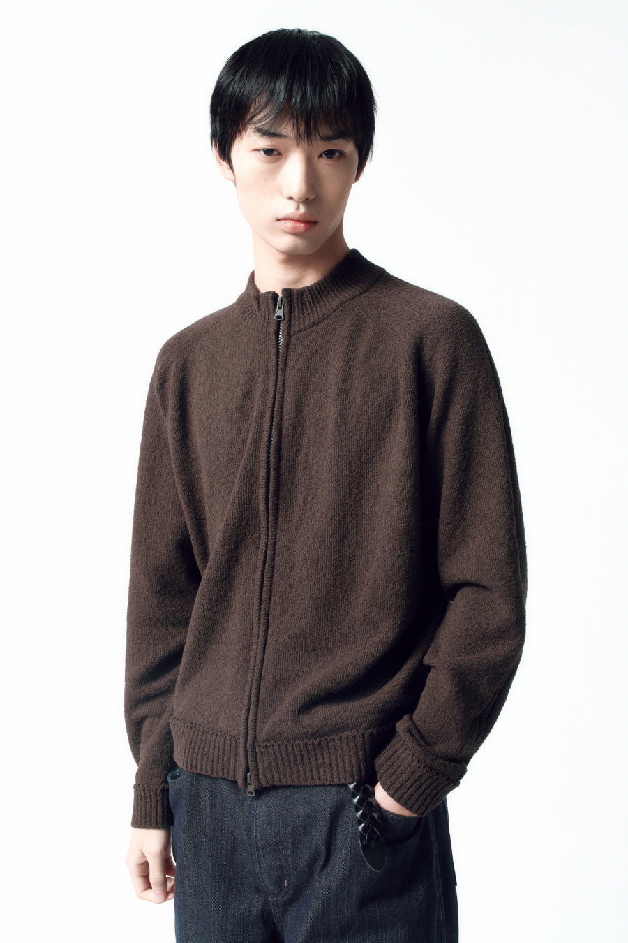 Insilence - Textured Knit Zip-Up (Brown) product image 6 | TRAB K-Fashion Australia