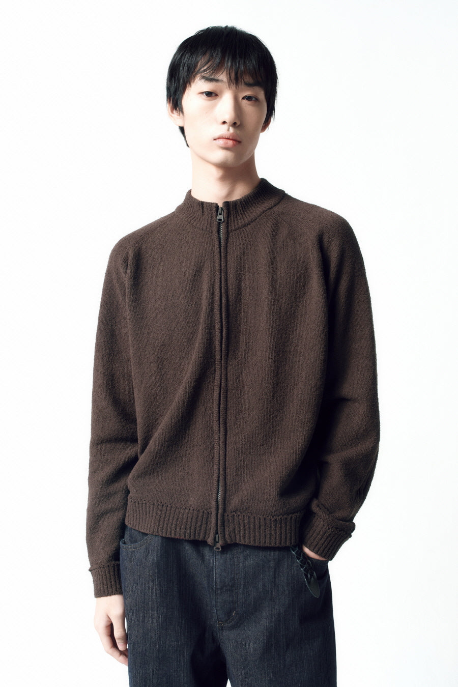 Insilence - Textured Knit Zip-Up (Brown) product image 1 | TRAB K-Fashion Australia