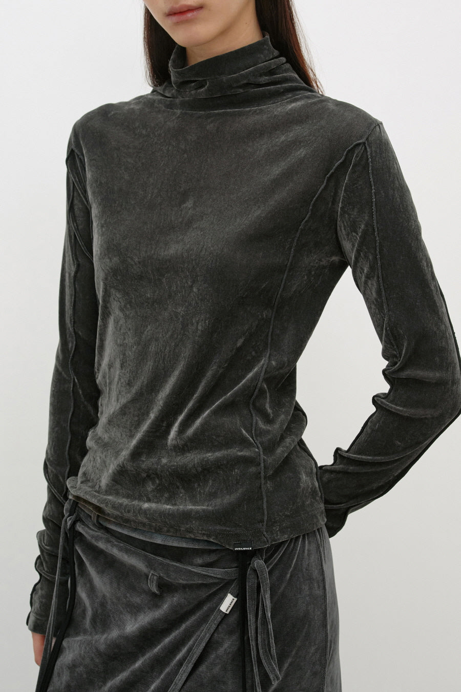 Insilence - Velvet Mesh Turtleneck T-Shirt (Charcoal) product image 2 | TRAB K-Fashion Australia