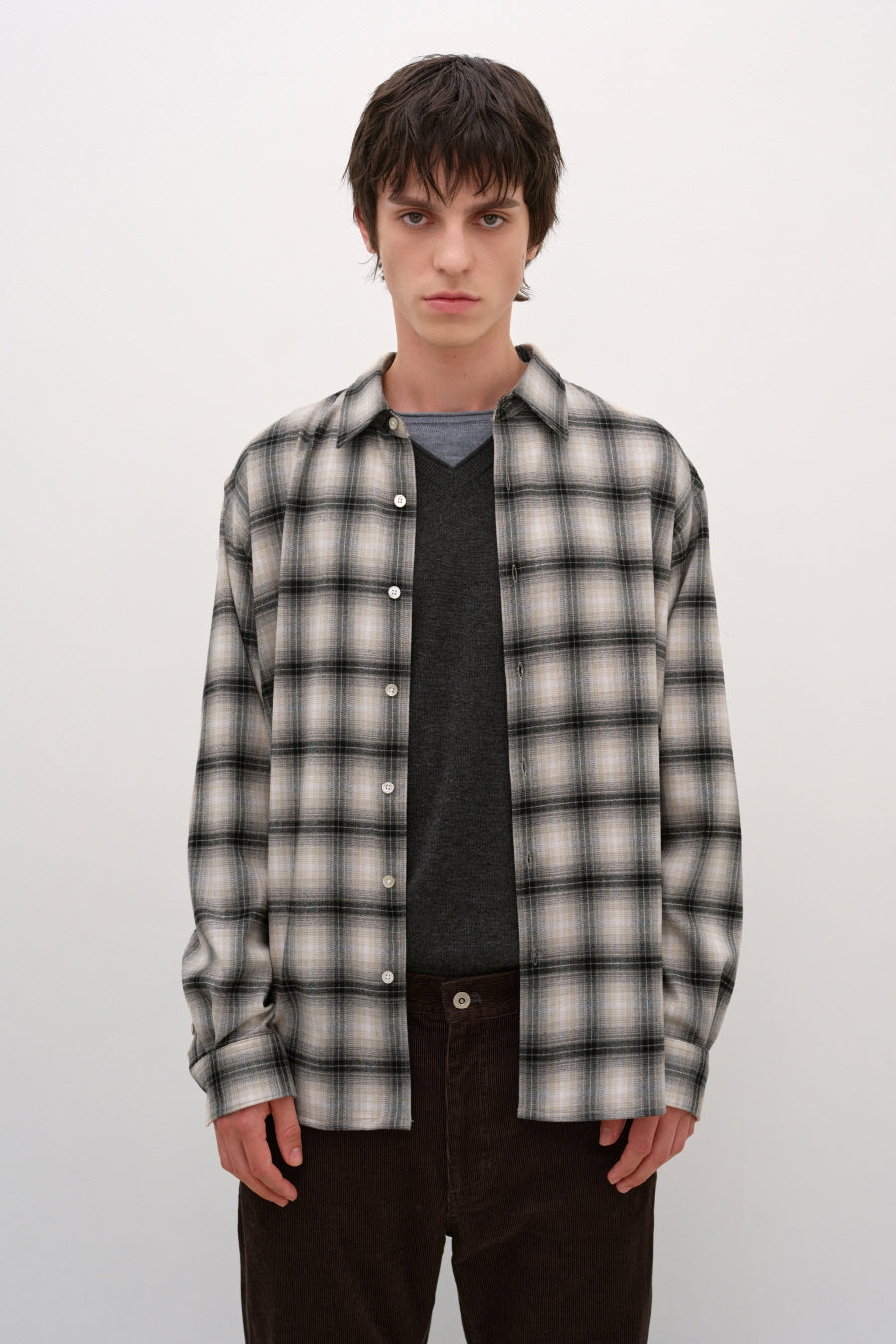 Insilence - Peach Check Shirt (Beige) product image 1 | TRAB K-Fashion Australia
