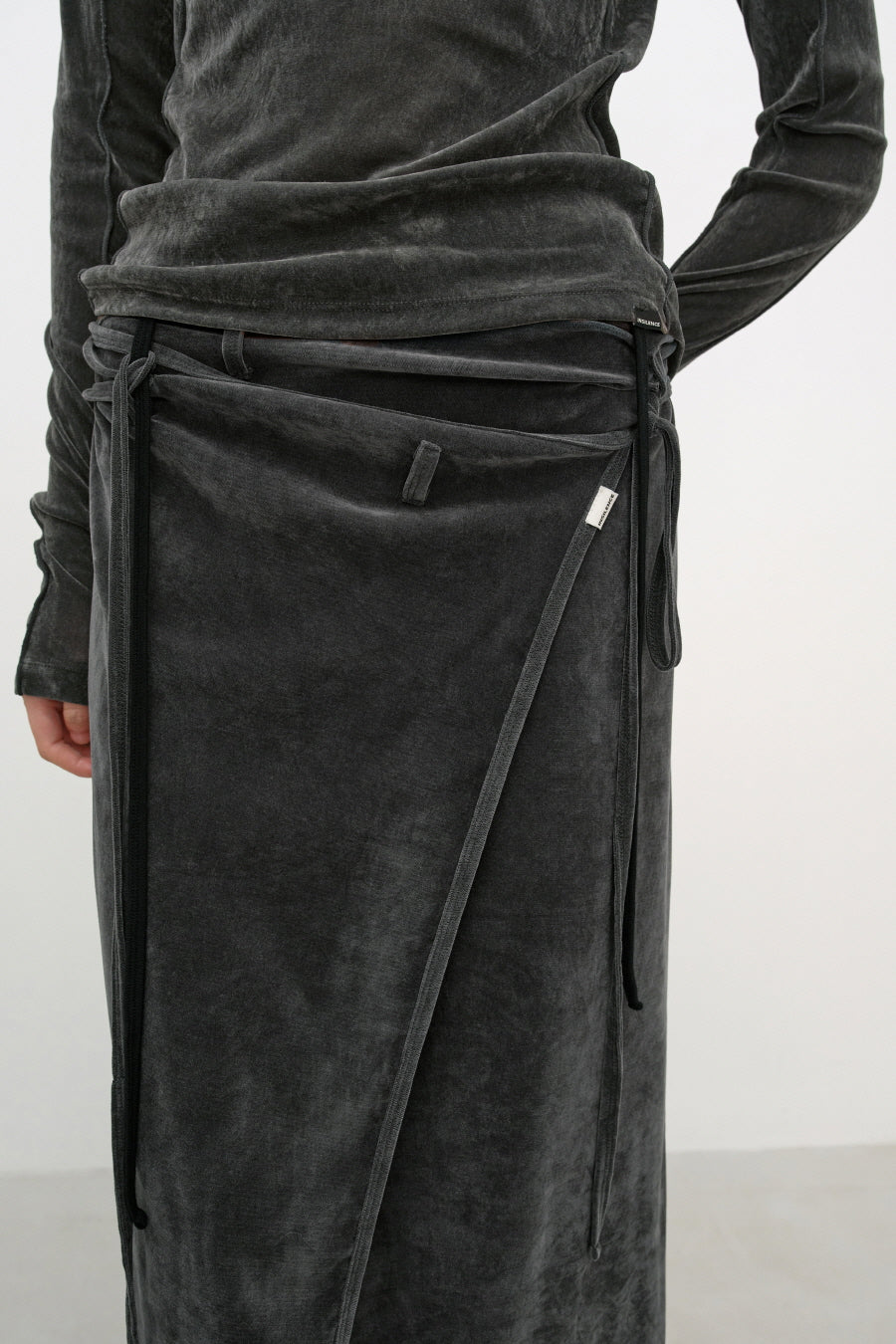 Insilence - Layered Velour Wrap Skirt (Charcoal) product image 4 | TRAB K-Fashion Australia