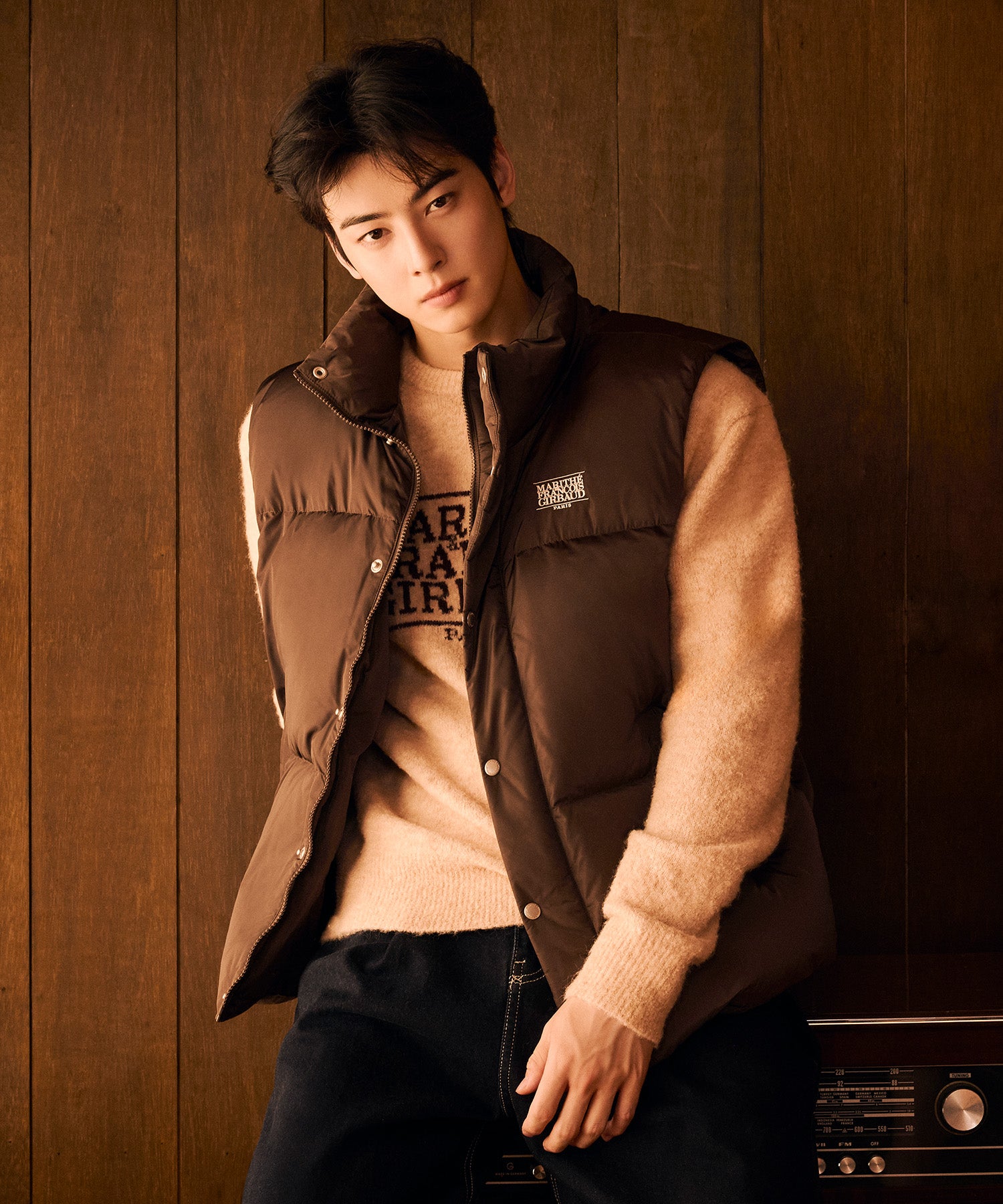 Marithe & Francois Girbaud - Classic Logo Down Vest (Dark Brown) product image 1 | TRAB K-Fashion Australia