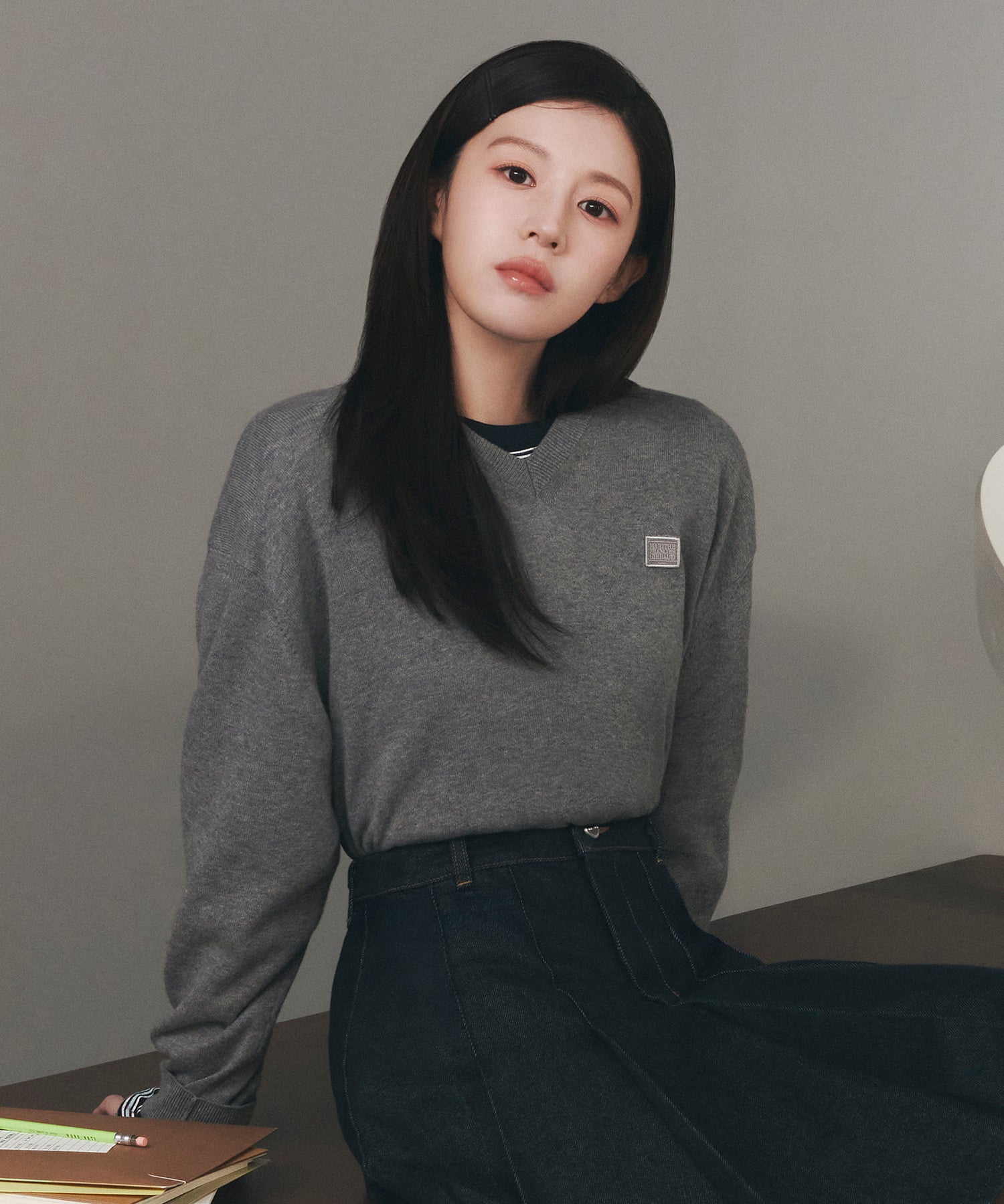Marithe & Francois Girbaud - V-neck Knit Pullover (Heather Gray) product image 1 | TRAB K-Fashion Australia