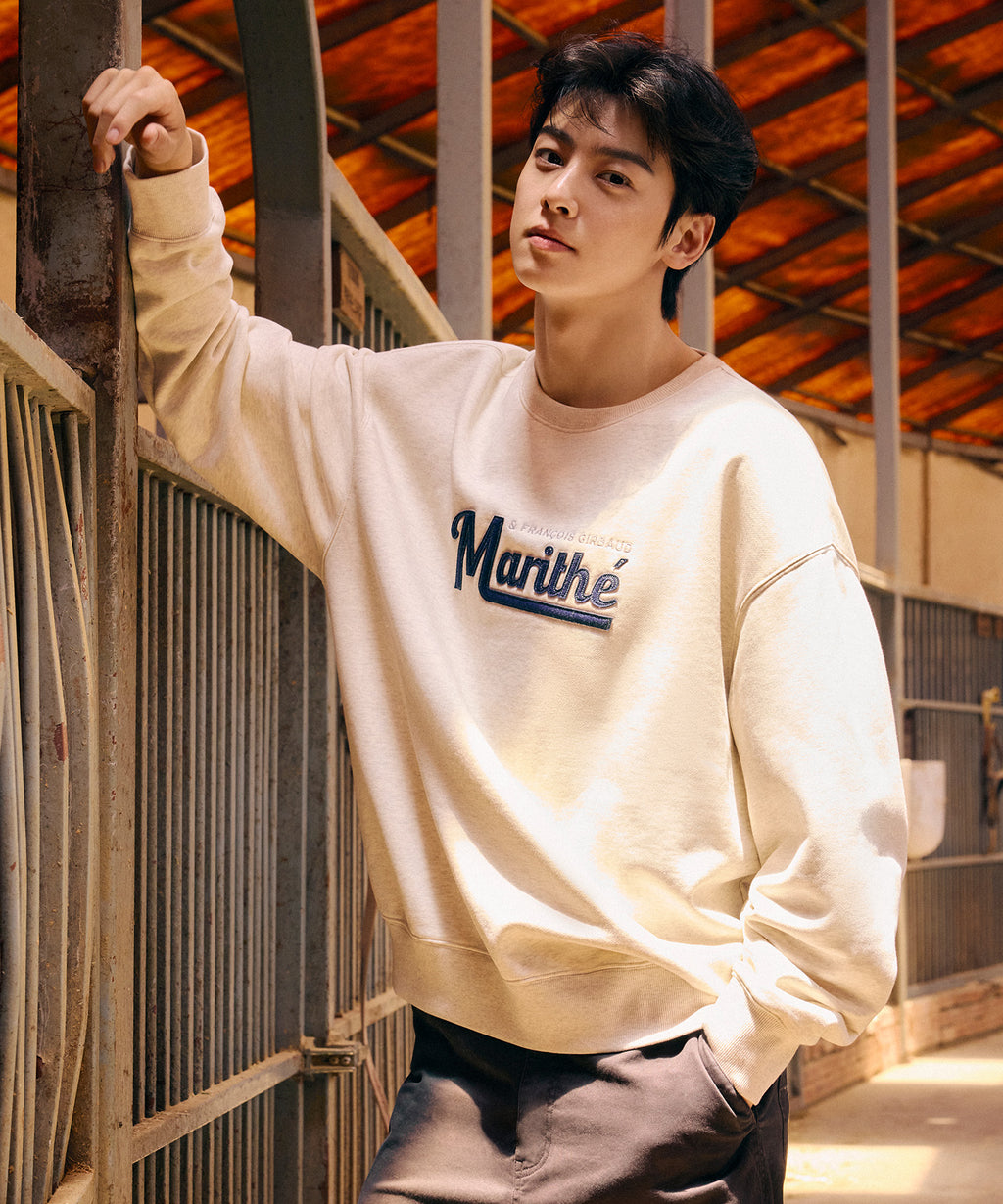 Marithe & Francois Girbaud - Applique Logo Oversized Sweatshirt (brushed) (Oatmeal) product image 1 | TRAB K-Fashion Australia