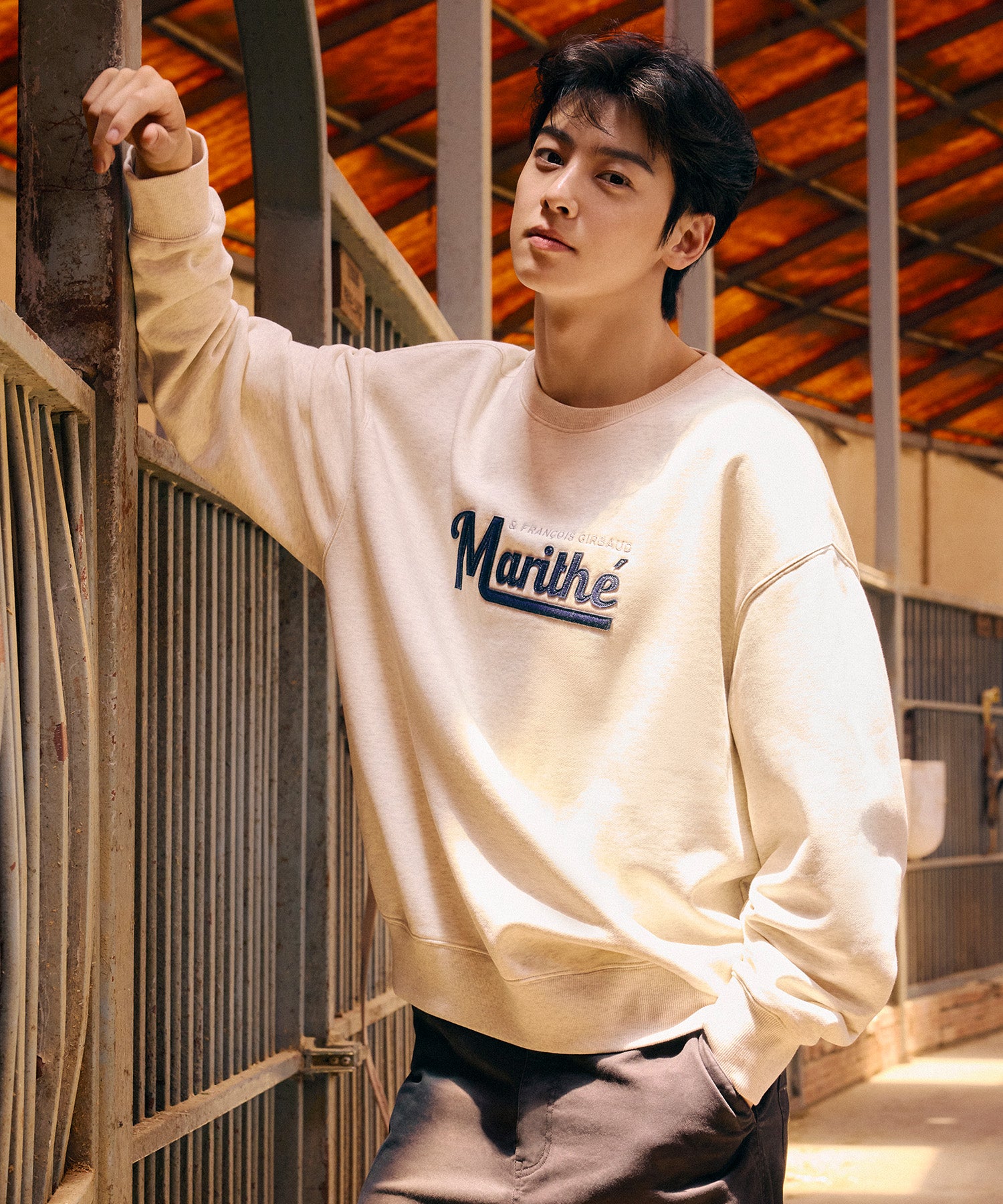 Marithe & Francois Girbaud - Applique Logo Oversized Sweatshirt (brushed) (Oatmeal) product image 1 | TRAB K-Fashion Australia