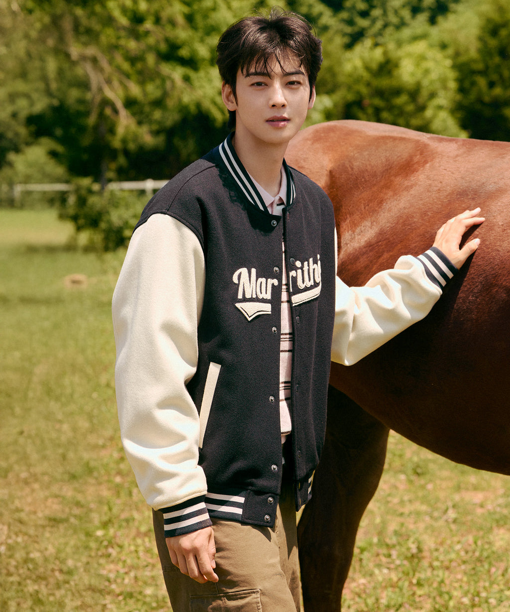 Marithe & Francois Girbaud - Wool Varsity Jacket (Dark Navy) product image 1 | TRAB K-Fashion Australia