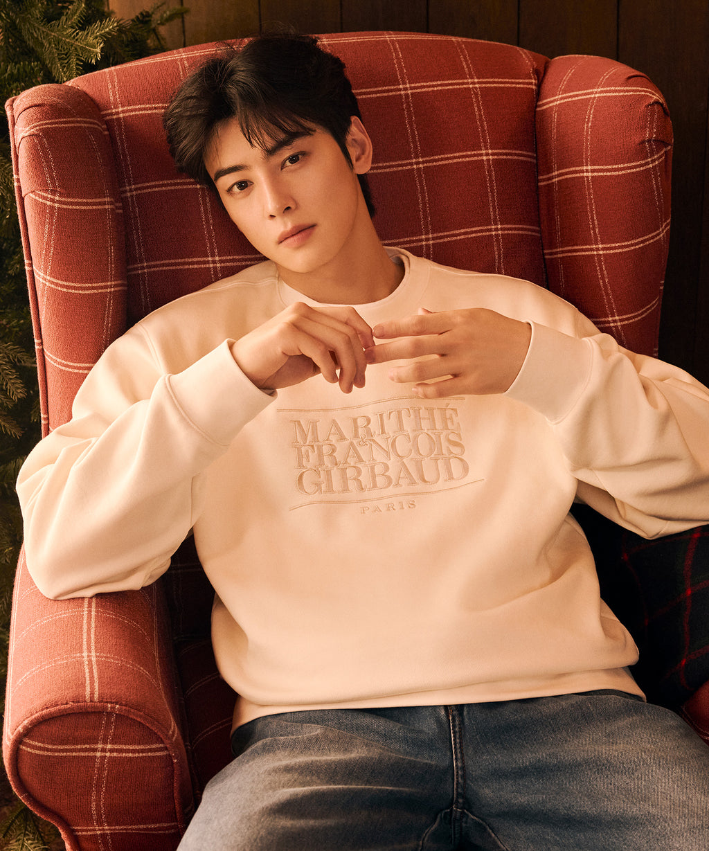 Marithe & Francois Girbaud - Classic Logo Embroidery Sweatshirt (brushed) (Cream) product image 1 | TRAB K-Fashion Australia