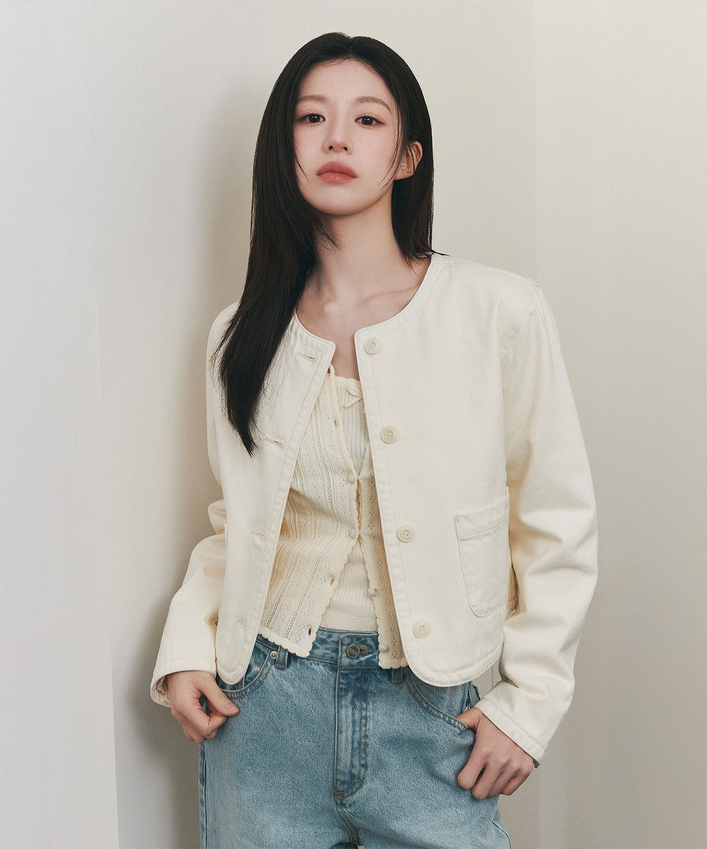 Marithe & Francois Girbaud - Round Neck Denim Jacket (Ecru) product image 1 | TRAB K-Fashion Australia