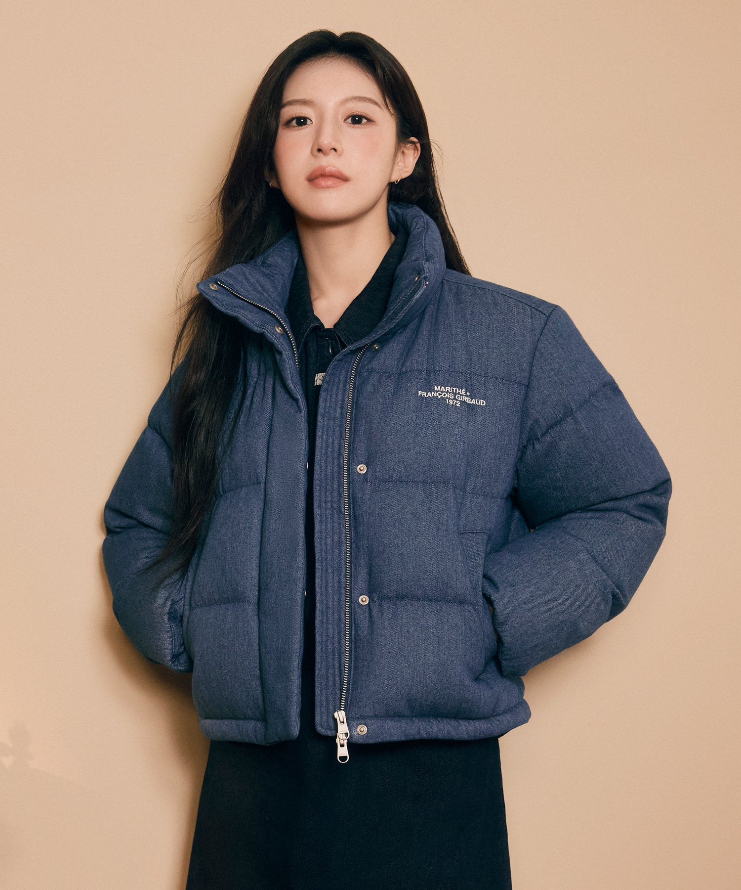 Marithe & Francois Girbaud - Denim Crop Down Jacket (Blue) product image 1 | TRAB K-Fashion Australia