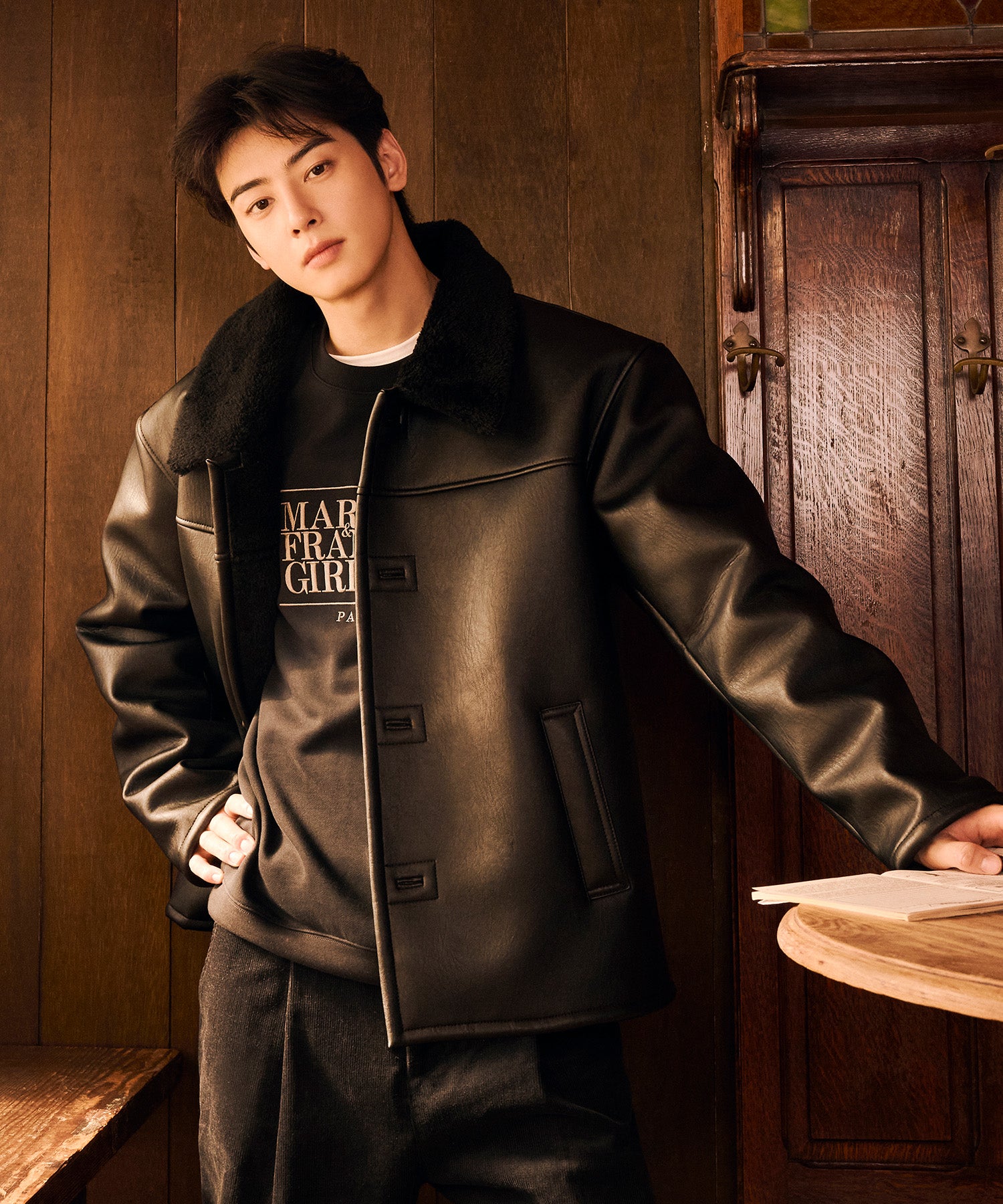 Marithe & Francois Girbaud - Faux Leather Over Fit Mustang Jacket (Black) product image 1 | TRAB K-Fashion Australia