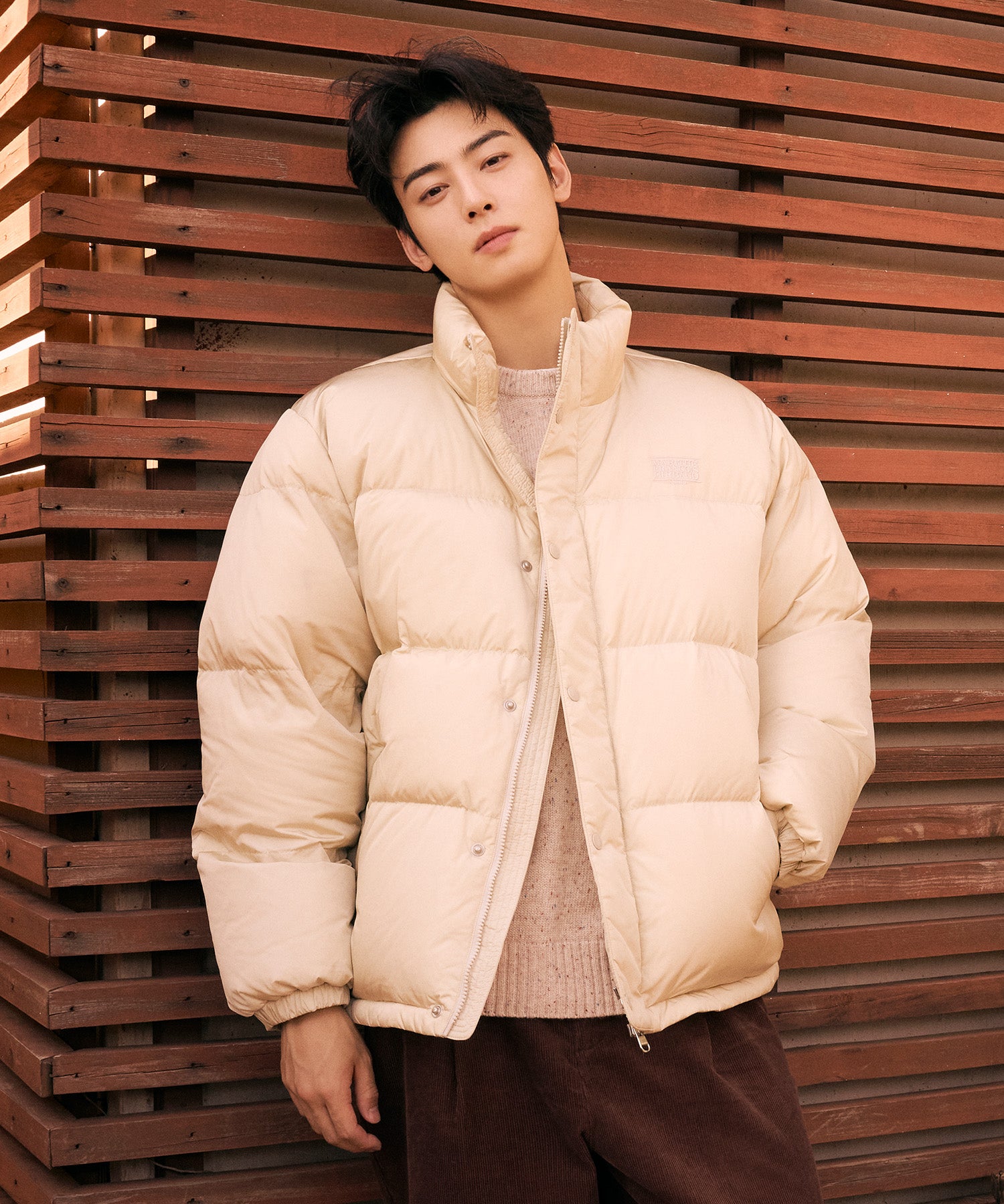 Marithe & Francois Girbaud - Classic Logo Down Jacket (Light Beige) product image 1 | TRAB K-Fashion Australia