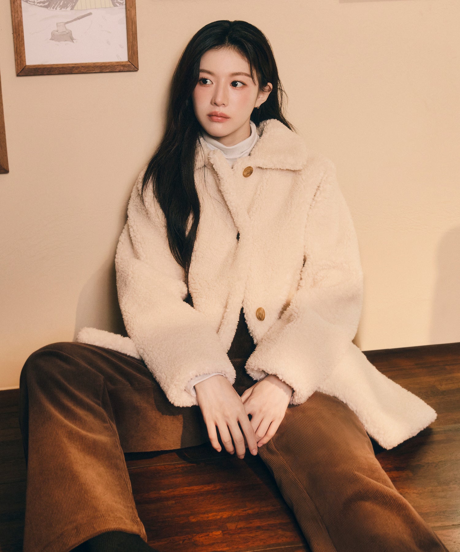 Marithe & Francois Girbaud - Mid Shearling Fur Coat (Ivory) product image 1 | TRAB K-Fashion Australia
