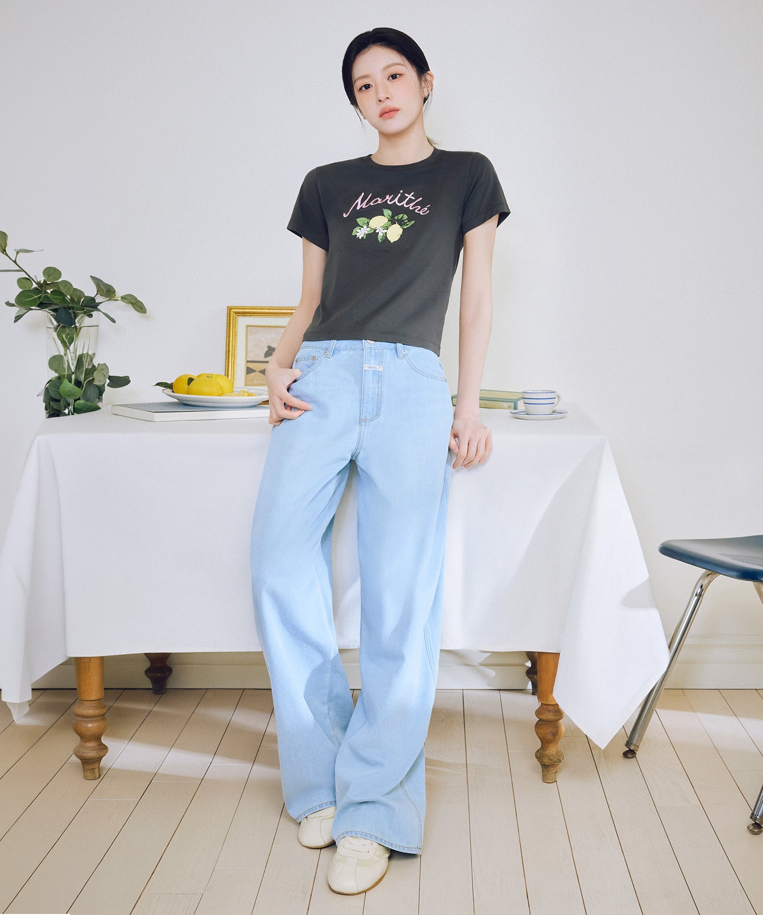 Marithe & Francois Girbaud - Summer Semi Wide Denim Pants (Light Blue) product image 1 | TRAB K-Fashion Australia