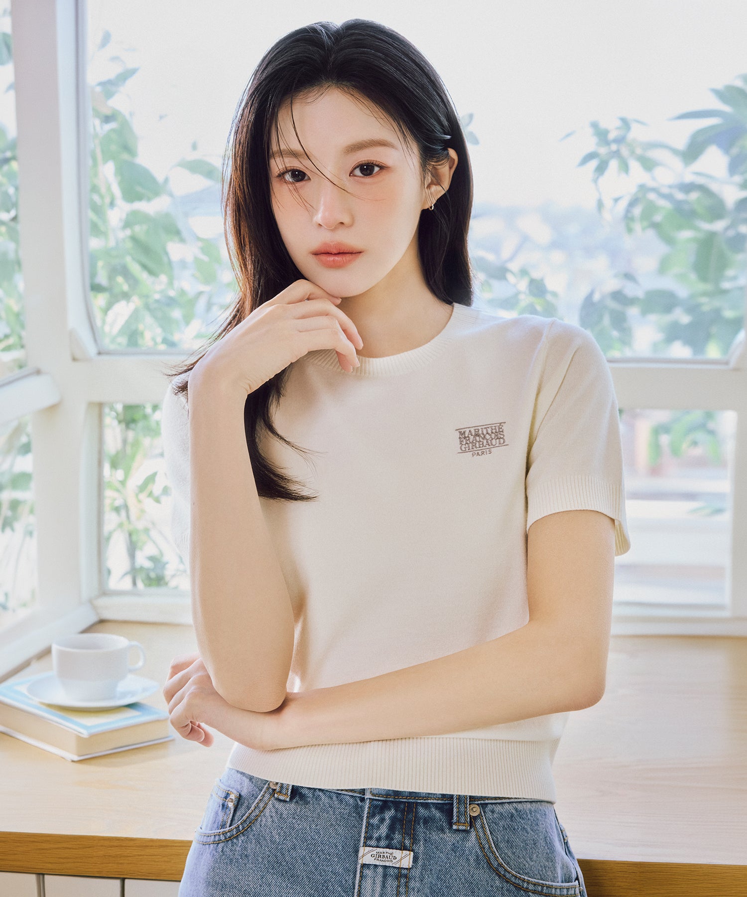 Marithe & Francois Girbaud - Small Classic Logo Half Knit Pullover (Ivory) product image 1 | TRAB K-Fashion Australia