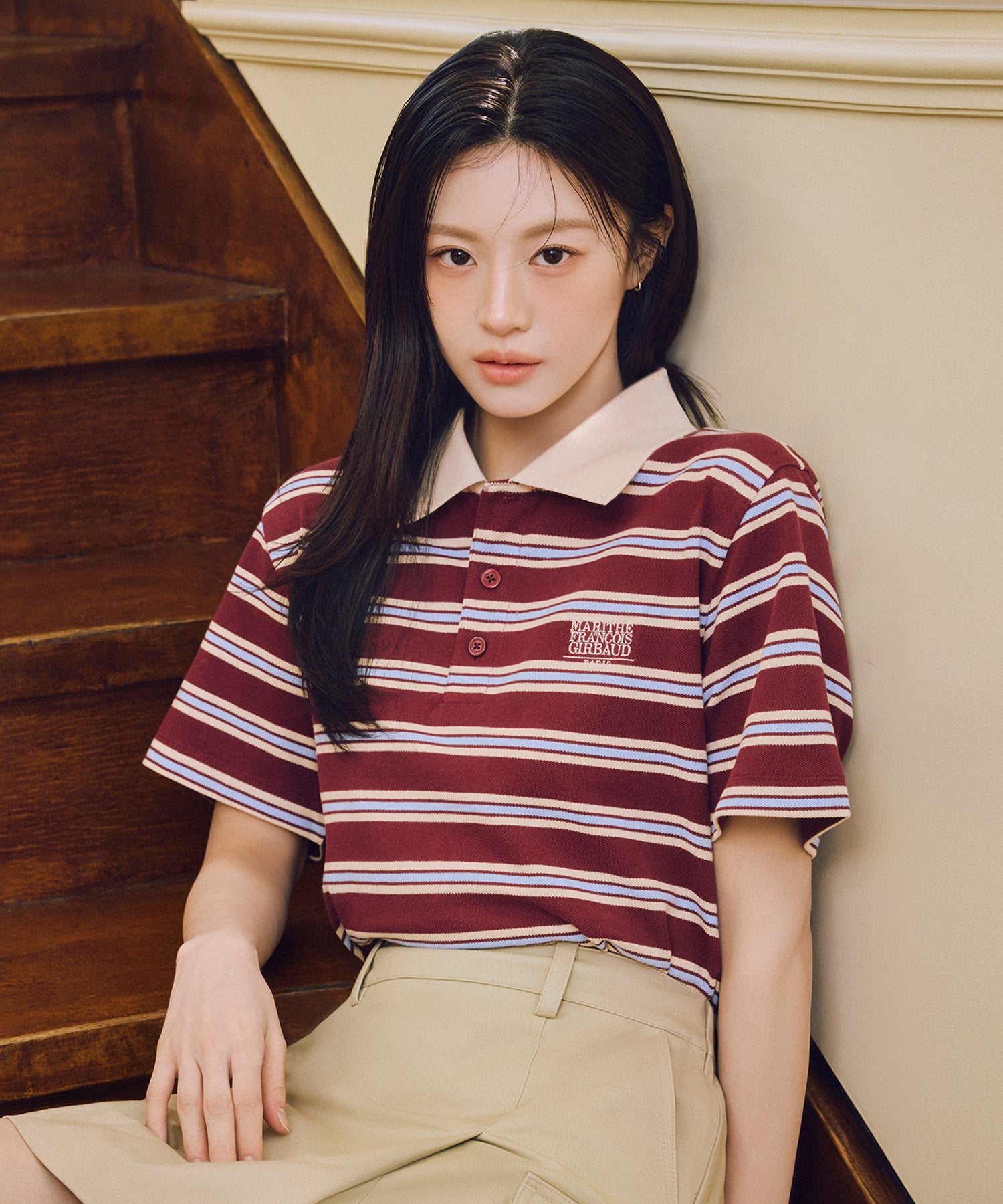 Marithe & Francois Girbaud - Small Classic Logo Pk Collar Tee (Stripe) product image 1 | TRAB K-Fashion Australia