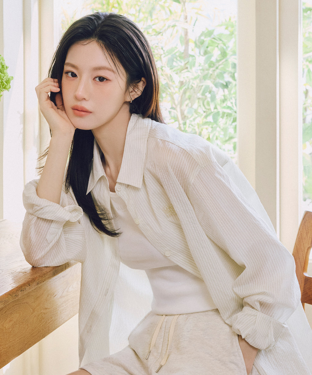 Marithe & Francois Girbaud - Pattern Sheer Shirt (Ivory) product image 1 | TRAB K-Fashion Australia