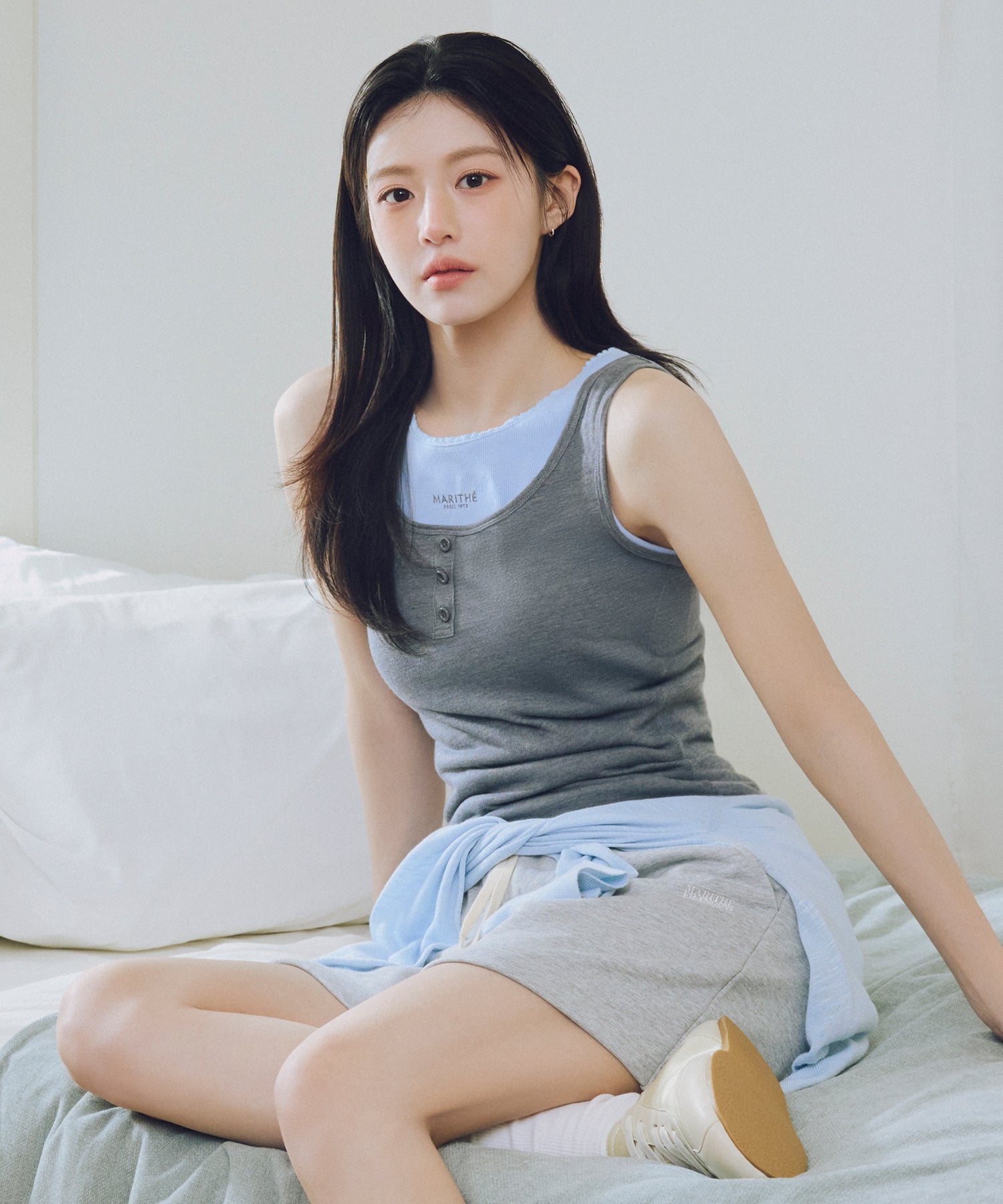 Marithe & Francois Girbaud - [Pre-order – Ships 7 Jul] Layered Sleeveless (Heather Charcoal) product image 1 | TRAB K-Fashion Australia