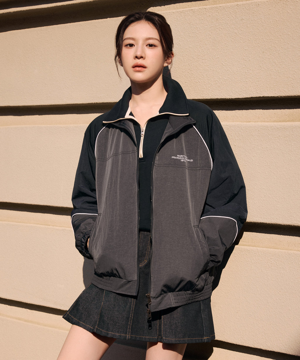 Marithe & Francois Girbaud - Color-block Highneck Windbreaker (Charcoal) product image 1 | TRAB K-Fashion Australia
