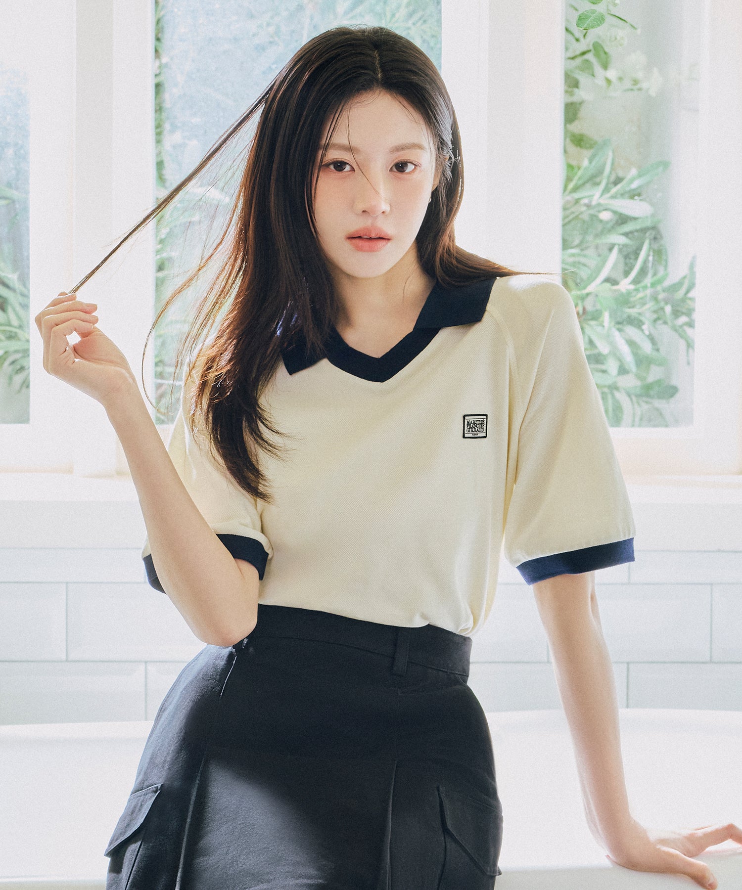 Marithe & Francois Girbaud - Small Classic Logo Pk Collar Point Tee (Ivory) product image 1 | TRAB K-Fashion Australia