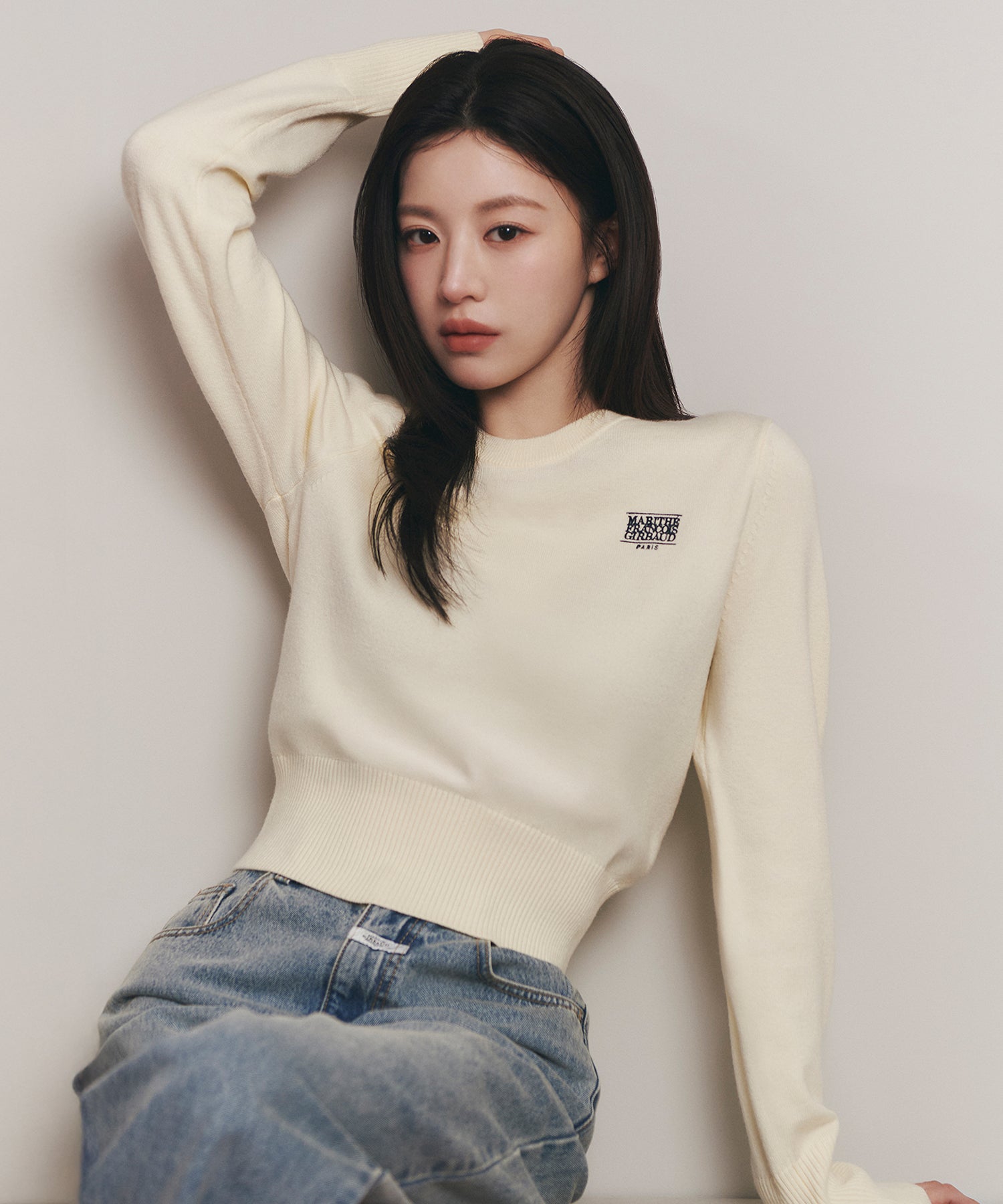 Marithe & Francois Girbaud - Small Classic Logo Crop Knit Pullover (Ivory) product image 1 | TRAB K-Fashion Australia