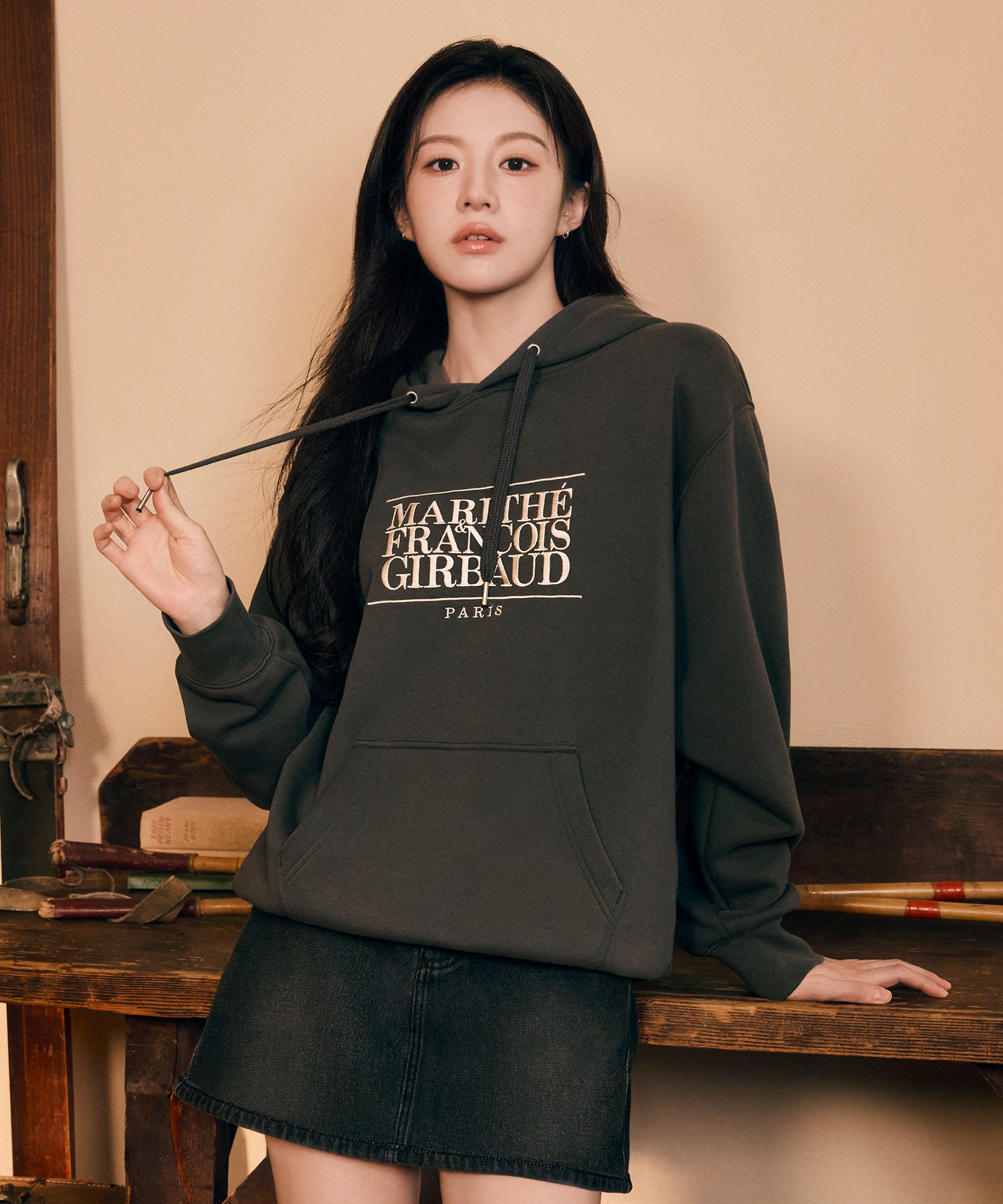 Marithe & Francois Girbaud - Classic Logo Embroidery Hoodie (brushed) (Charcoal) product image 1 | TRAB K-Fashion Australia