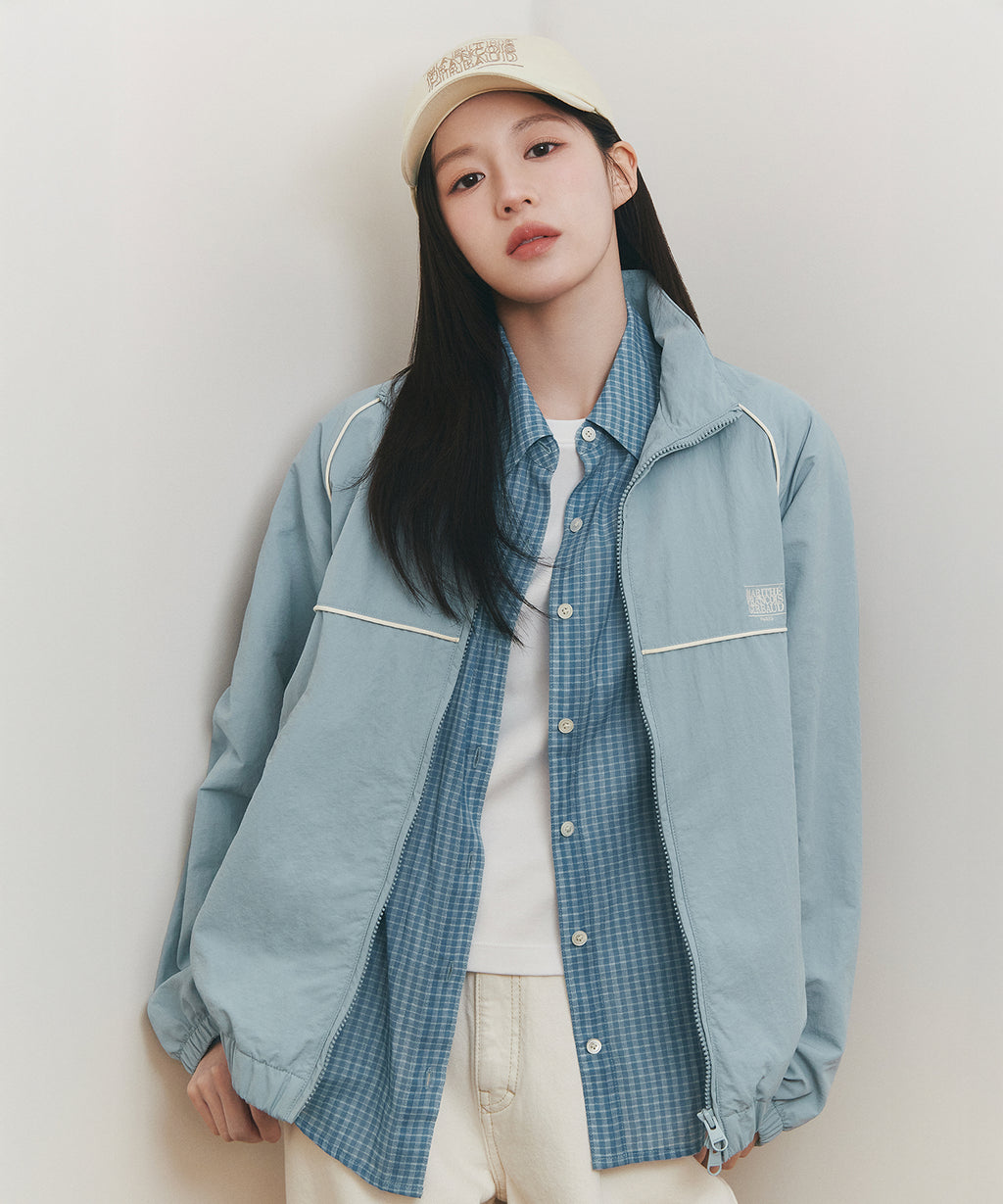 Marithe & Francois Girbaud - Classic Logo High Neck Wind Jacket (Ash Blue) product image 1 | TRAB K-Fashion Australia