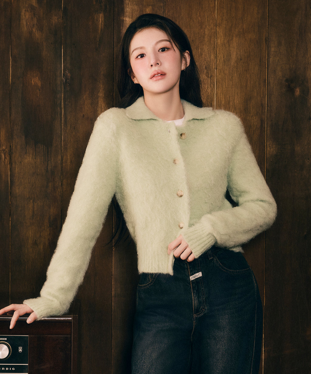 Marithe & Francois Girbaud - Hairy Collar Cardigan (Mint) product image 1 | TRAB K-Fashion Australia