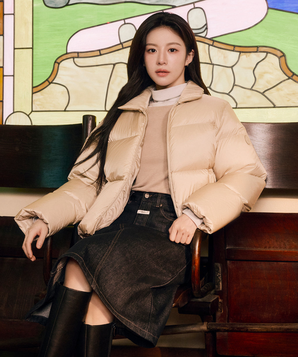 Marithe & Francois Girbaud - Collar Crop Down Jacket (Light Beige) product image 1 | TRAB K-Fashion Australia