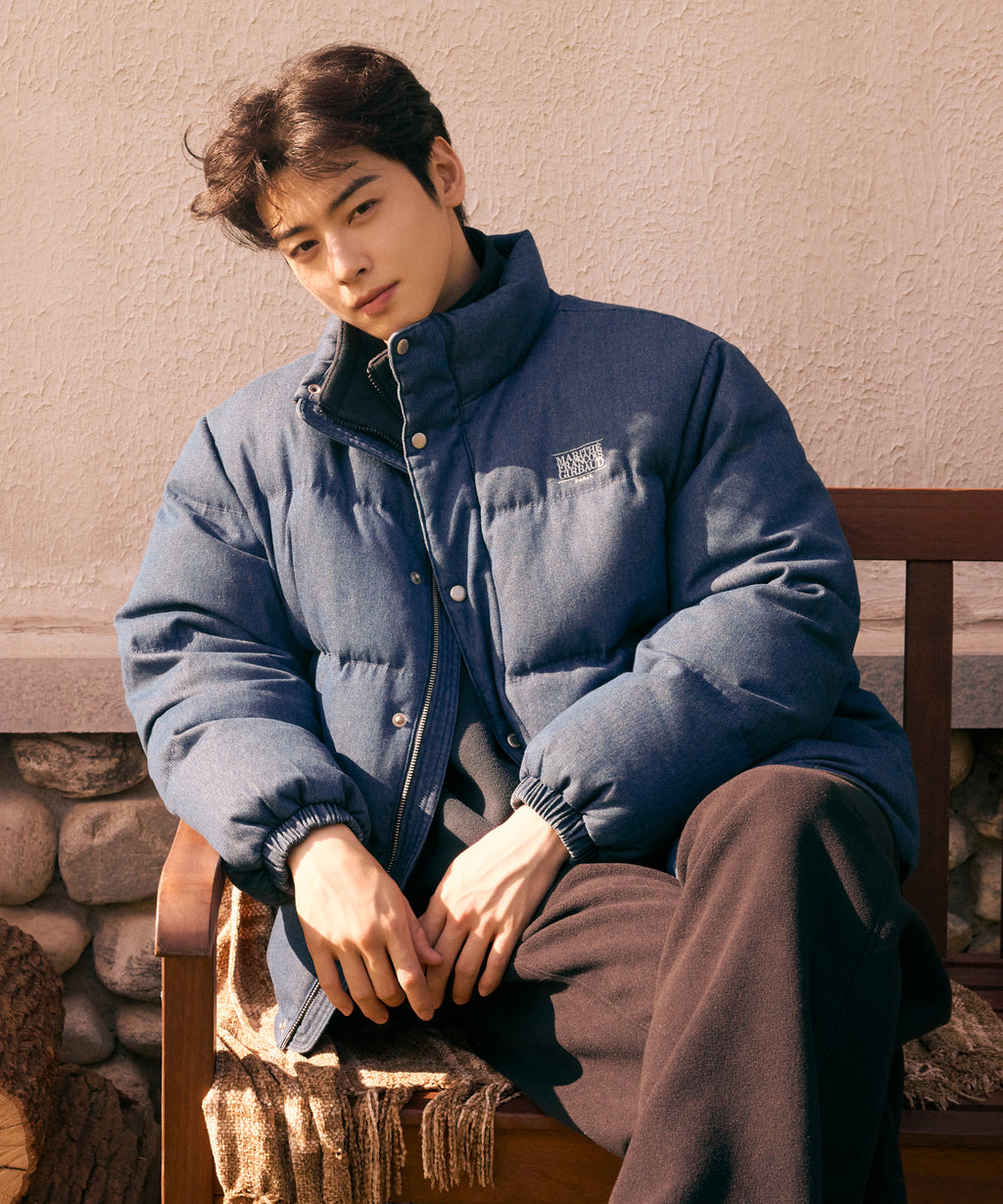 Marithe & Francois Girbaud - Classic Logo Denim Down Jacket (Dark Blue) product image 1 | TRAB K-Fashion Australia