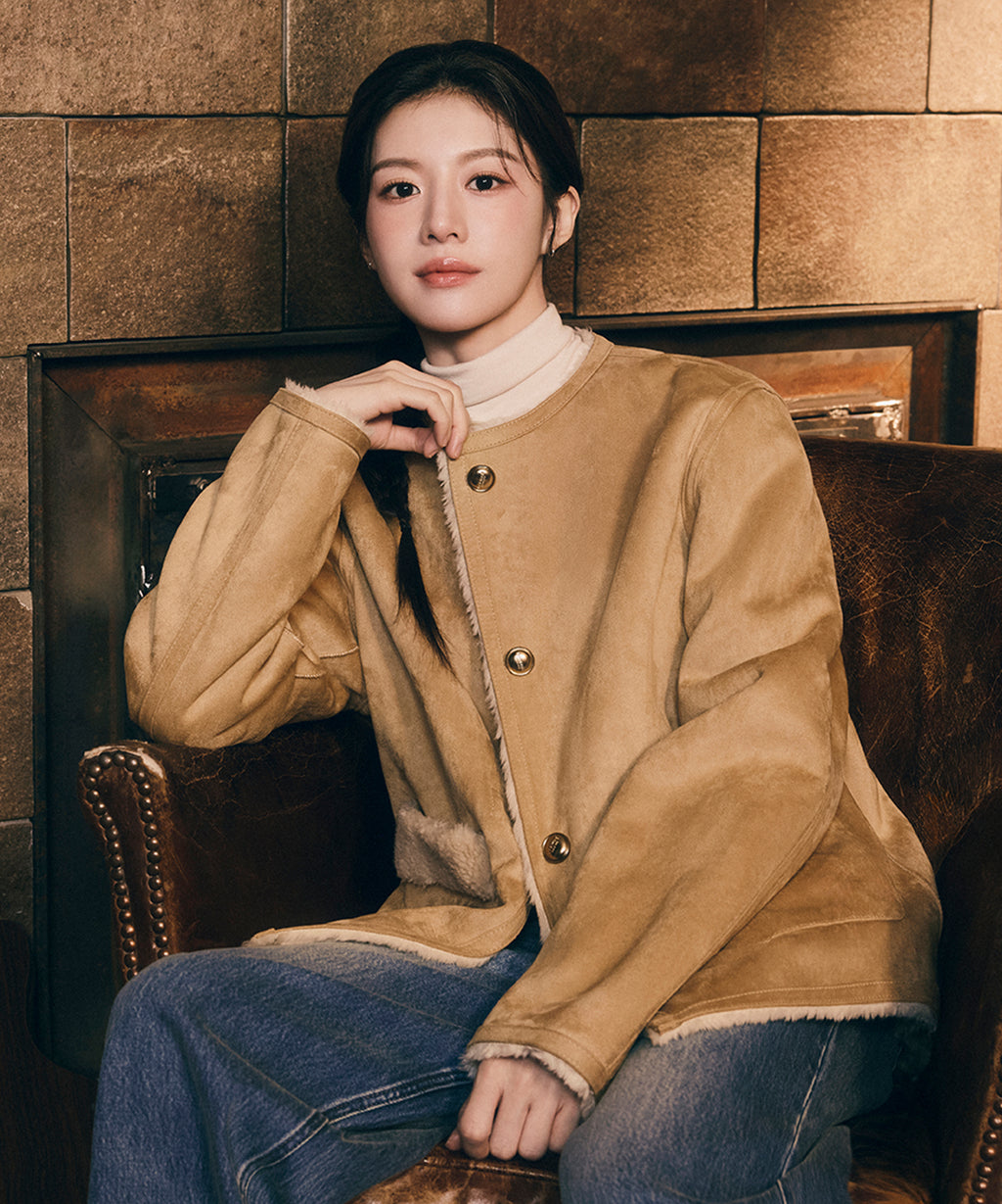 Marithe & Francois Girbaud - Reversible Shearling Jacket (Beige) product image 1 | TRAB K-Fashion Australia
