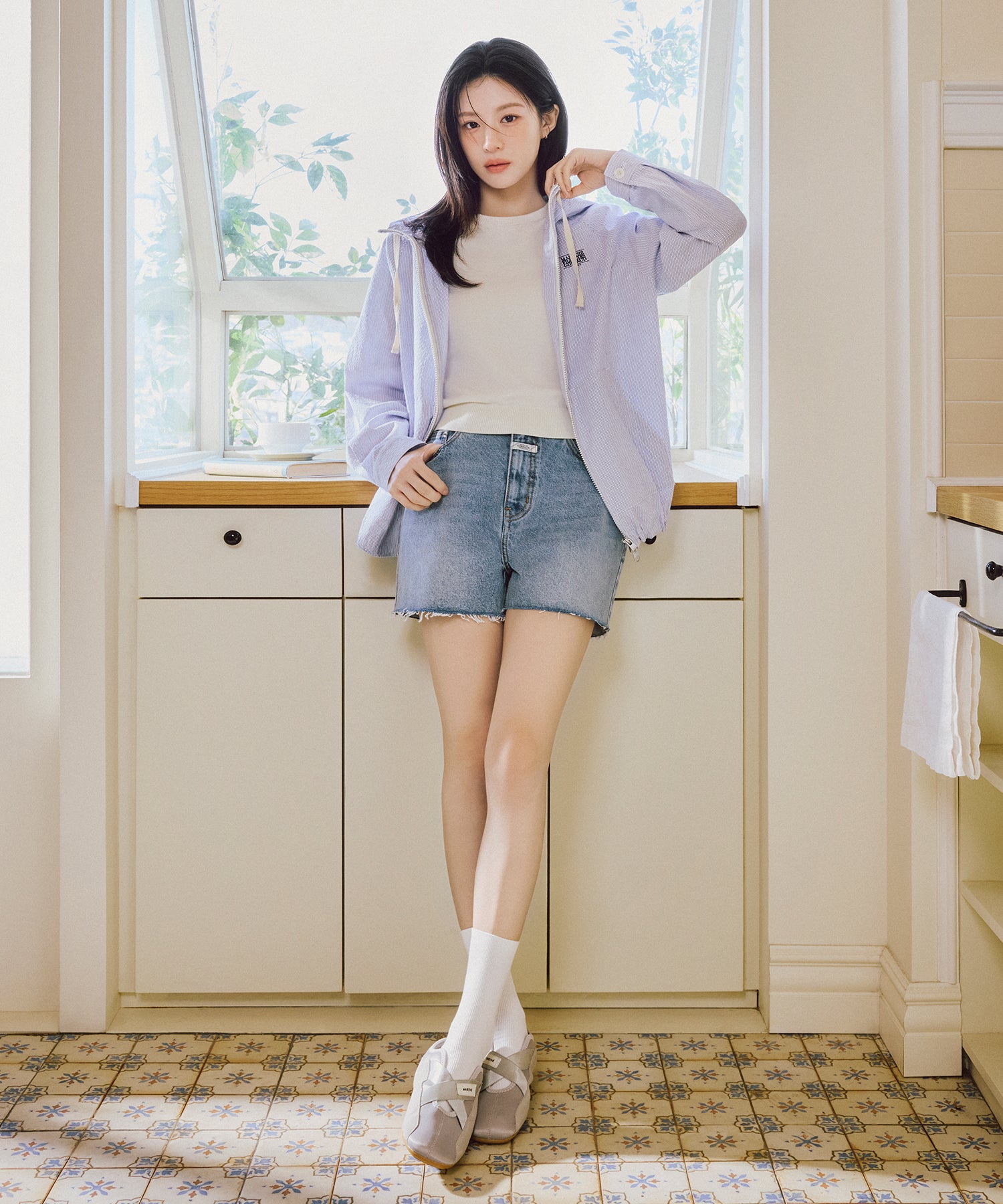 Marithe & Francois Girbaud - Raw Edge Washed Denim Shorts (Light Blue) product image 1 | TRAB K-Fashion Australia