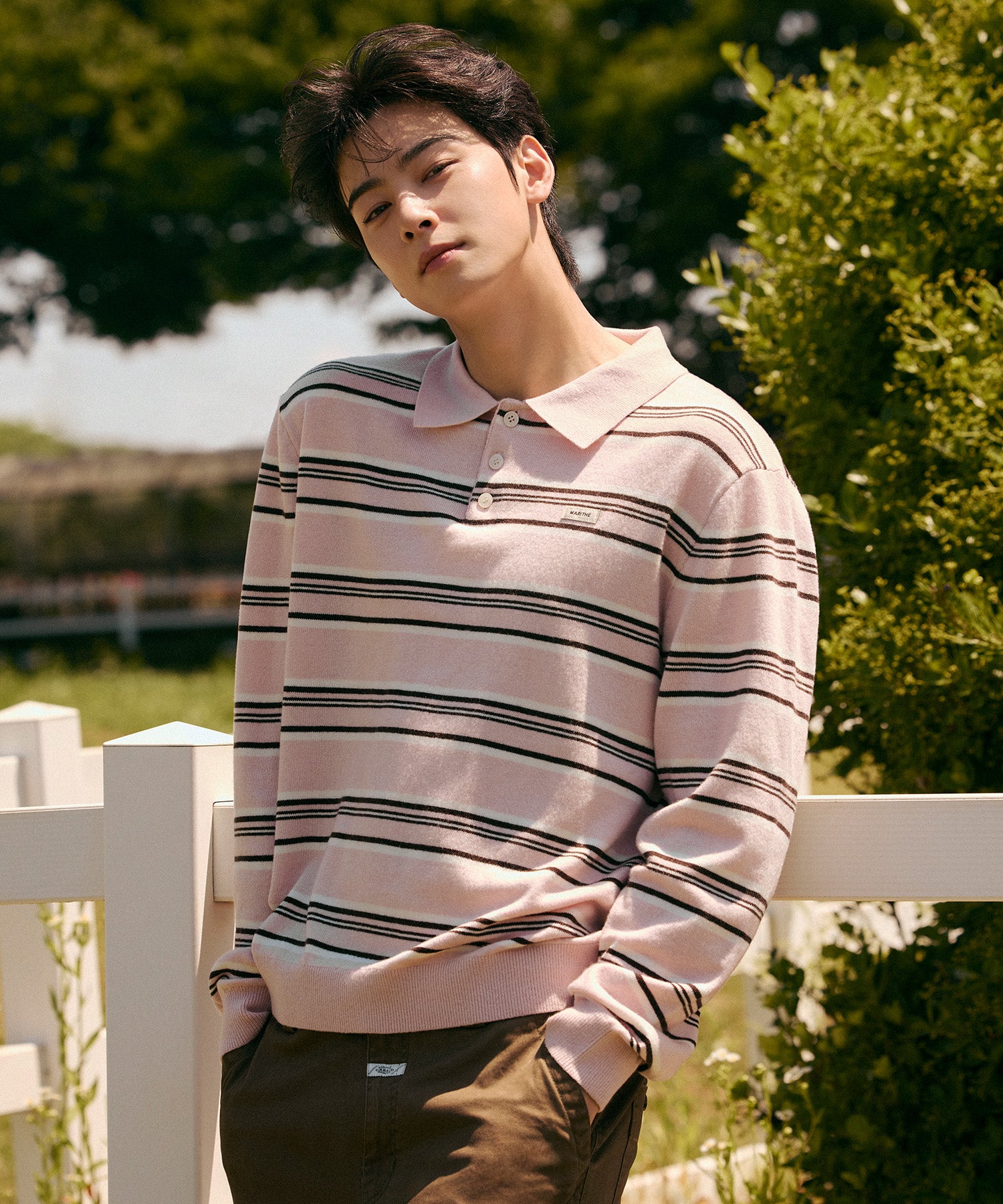 Marithe & Francois Girbaud - Regular Logo Stripe Polo Knit (Pink) product image 1 | TRAB K-Fashion Australia