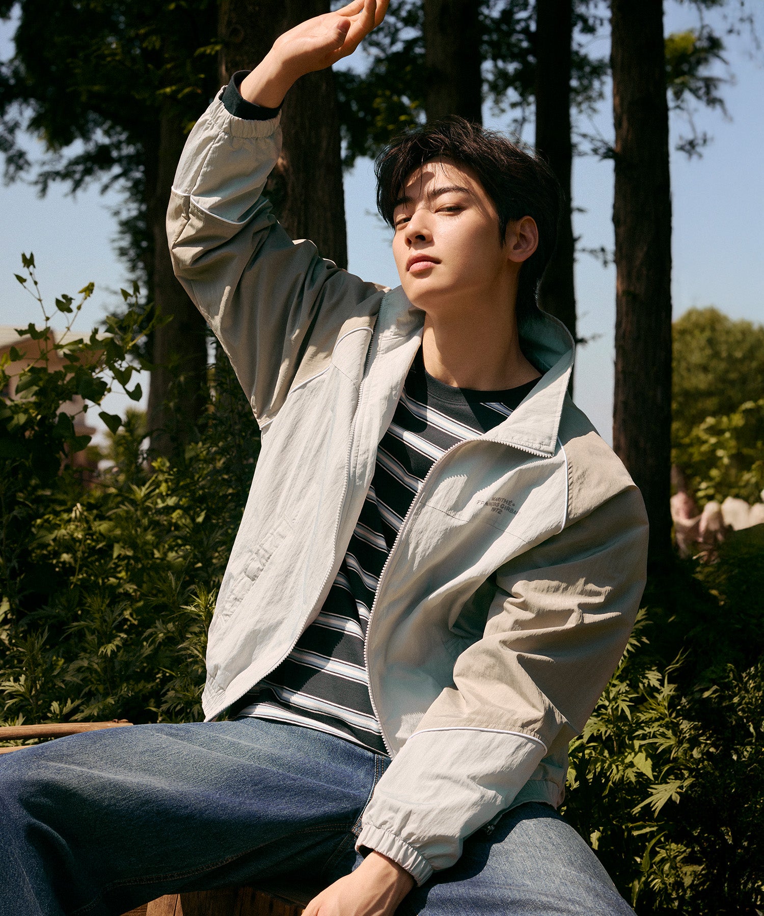 Marithe & Francois Girbaud - Color-block Highneck Windbreaker (Light Gray) product image 1 | TRAB K-Fashion Australia