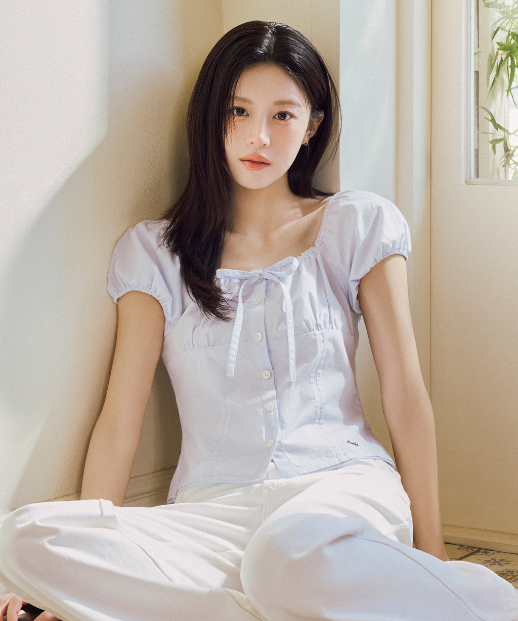 Marithe & Francois Girbaud - Cap Sleeve Ribbon Blouse (Sky Blue) product image 1 | TRAB K-Fashion Australia