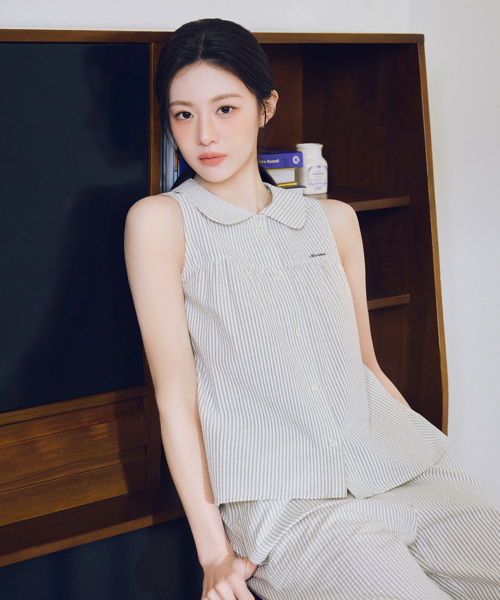 Marithe & Francois Girbaud - Round Collar Sleeveless Blouse (Ivory) product image 1 | TRAB K-Fashion Australia