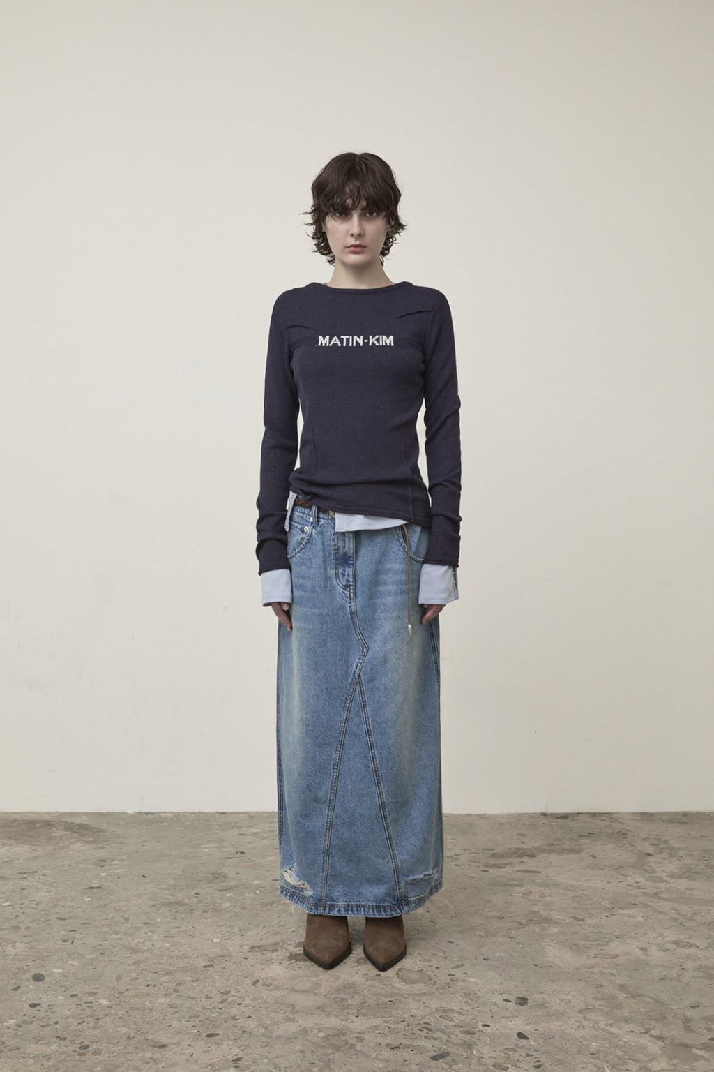 Matin Kim - Damage Point Long Denim Skirt (Blue) product image 10 | TRAB K-Fashion Australia