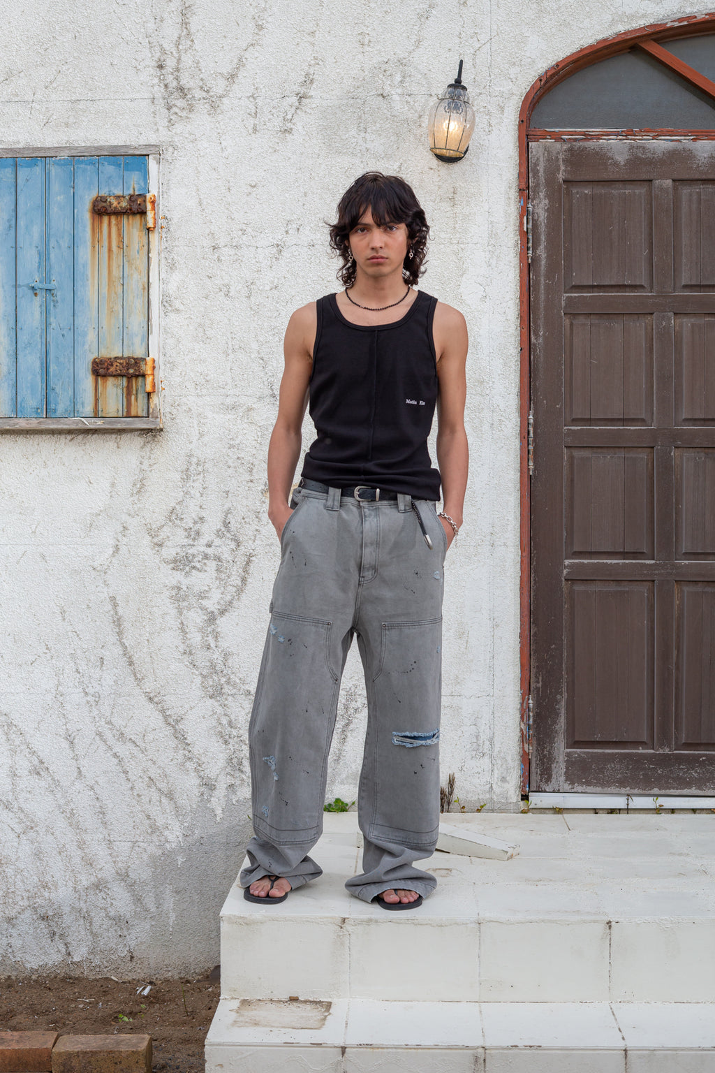 Matin Kim - Small Logo Pintuck Sleeveless Top (Black) product image 6 | TRAB K-Fashion Australia