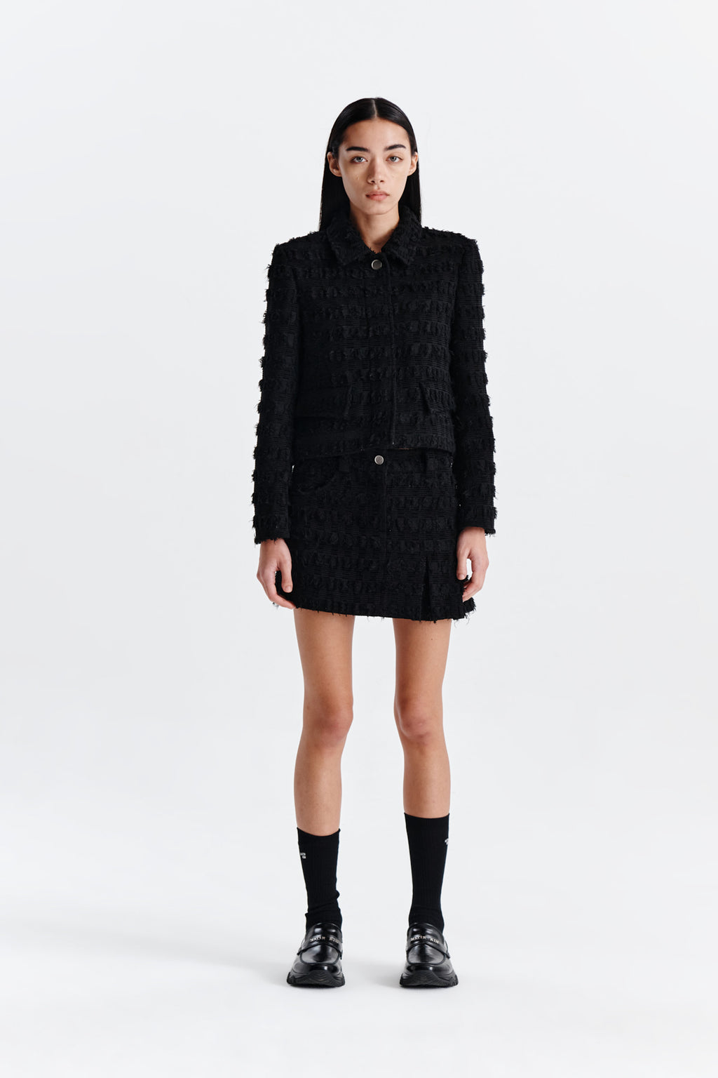 Matin Kim - Pleats Mixed Tweed Mini Skirt (Black) product image 10 | TRAB K-Fashion Australia
