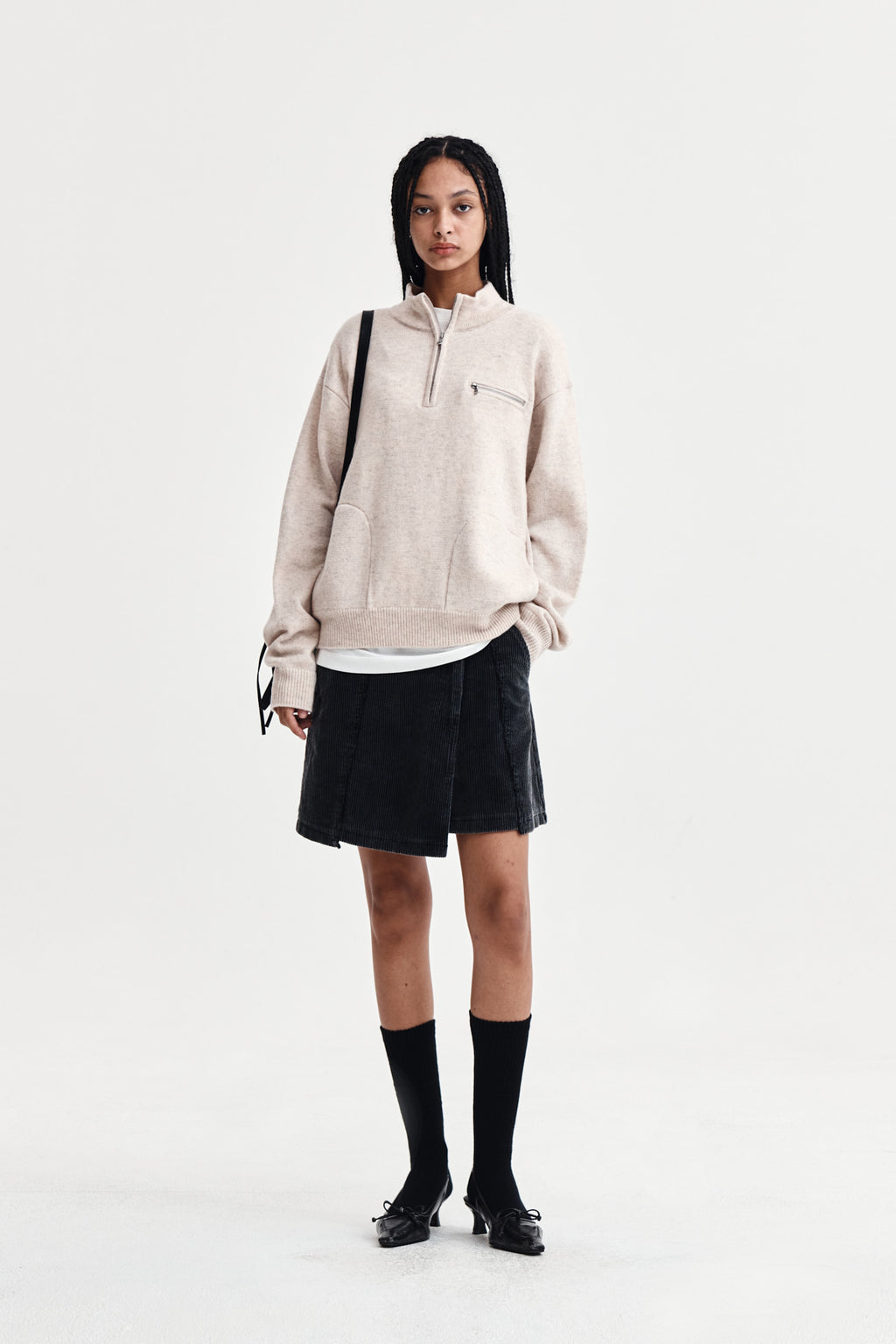 Matin Kim - Back Logo Half Knit Zip Up Pullover (Light Beige) product image 9 | TRAB K-Fashion Australia